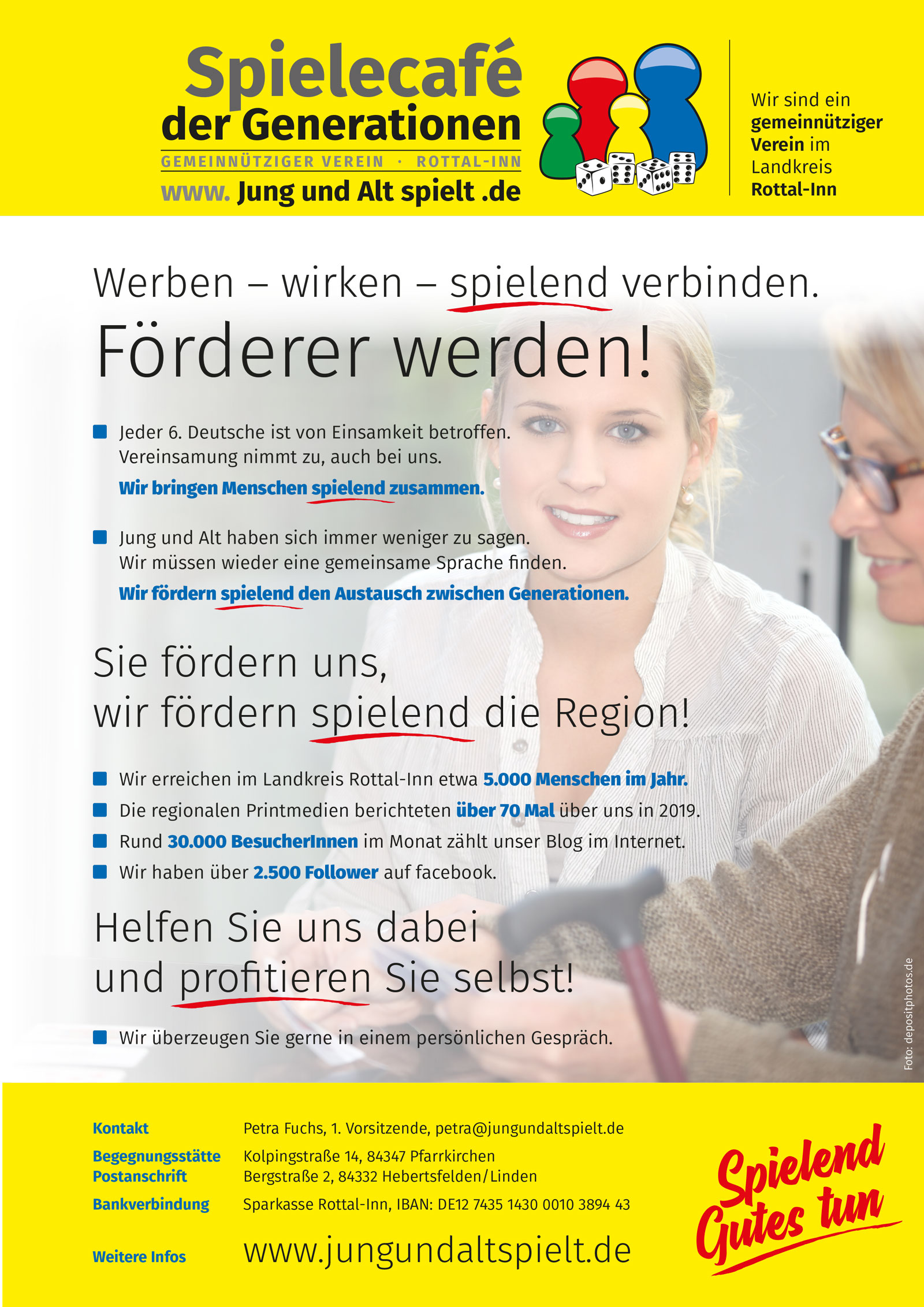 Informationsflyer - Spenden fürs Spielecafé der Generationen