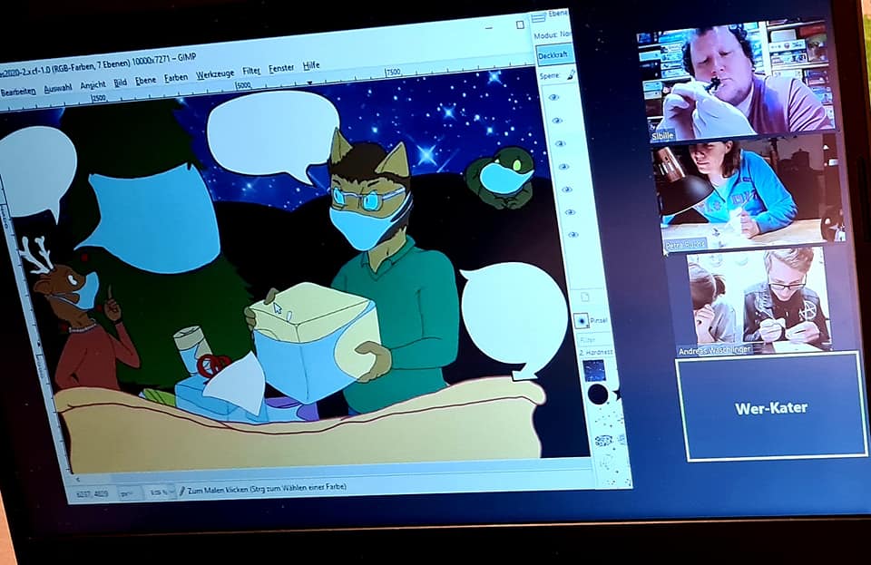 Ausschnitt aus einer Zoomsitzung in der gemeinsam gespielt wird.