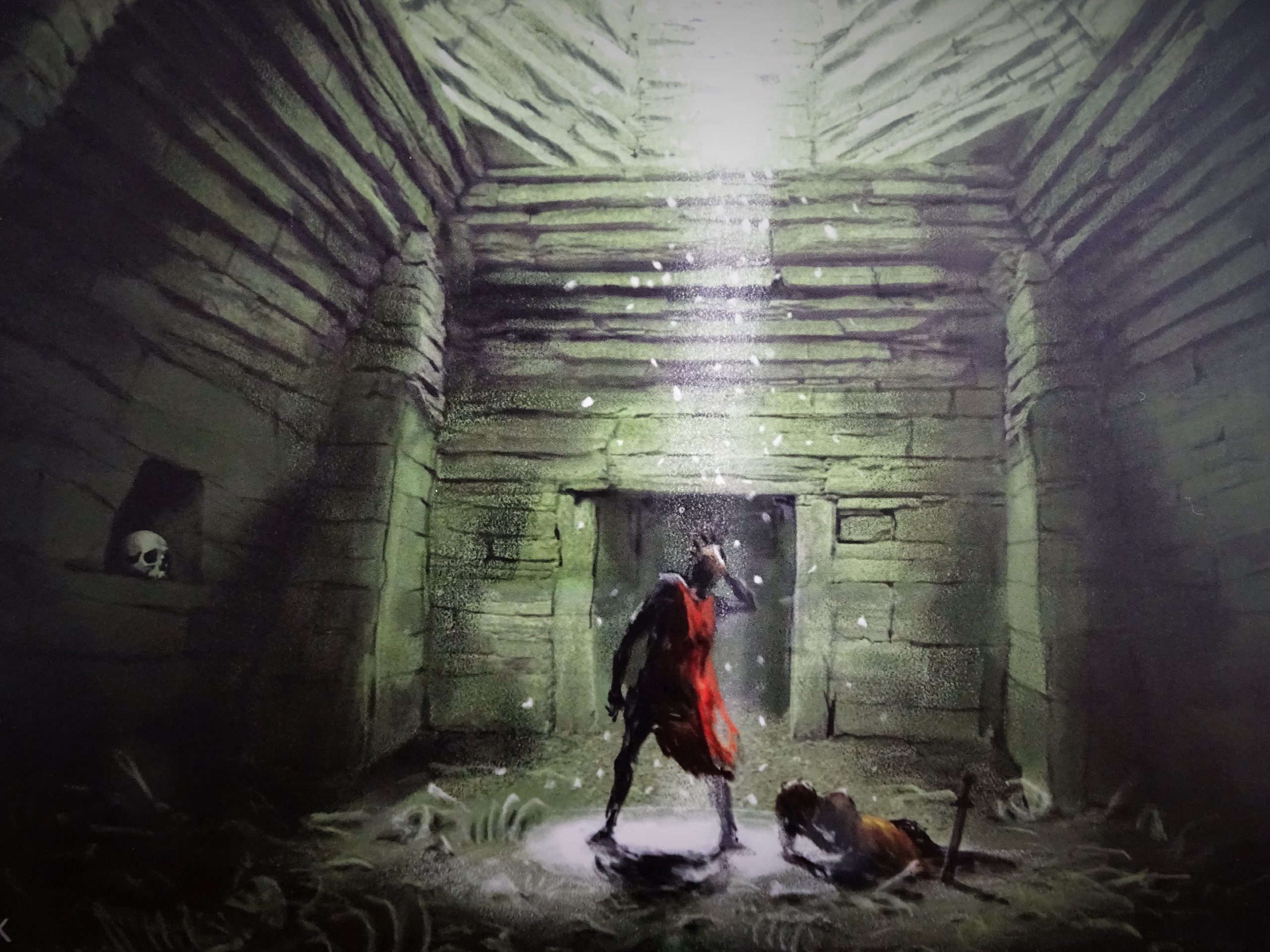 Detailansicht des Motivs auf der Schachtel. Niederlage, Wahnsinn oder Flucht: Bei Maeshowe ist das Scheitern möglich.