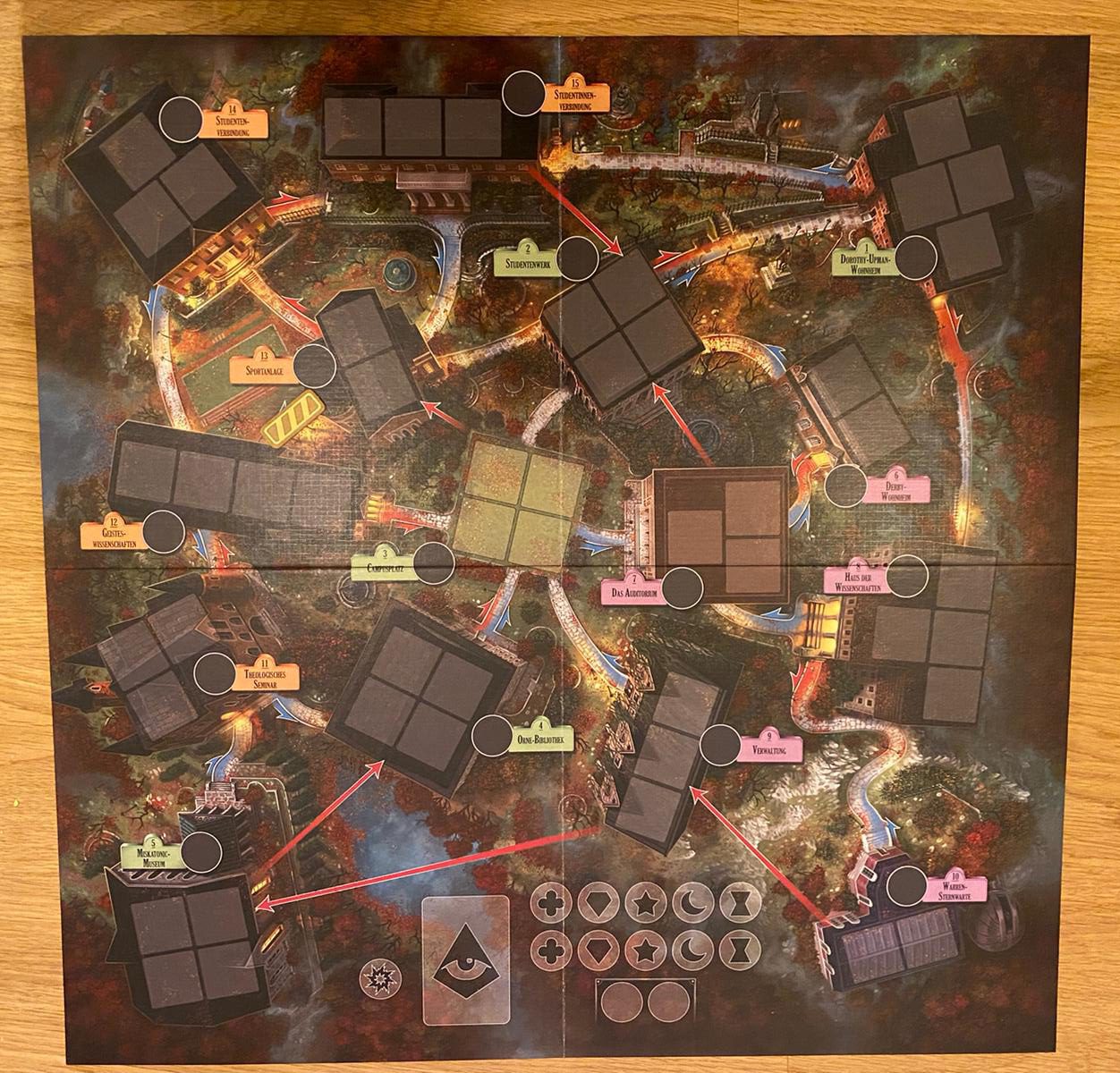 Zu sehen ist das Spielbrett von Arkham Horror - letzte Stunde