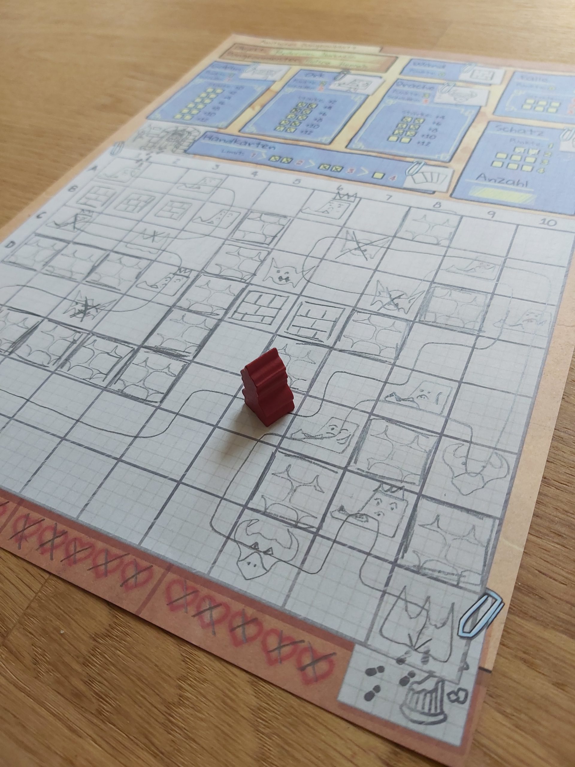 Zu sehen ist ein:e Held:in auf dem Weg durchs Dungeon.