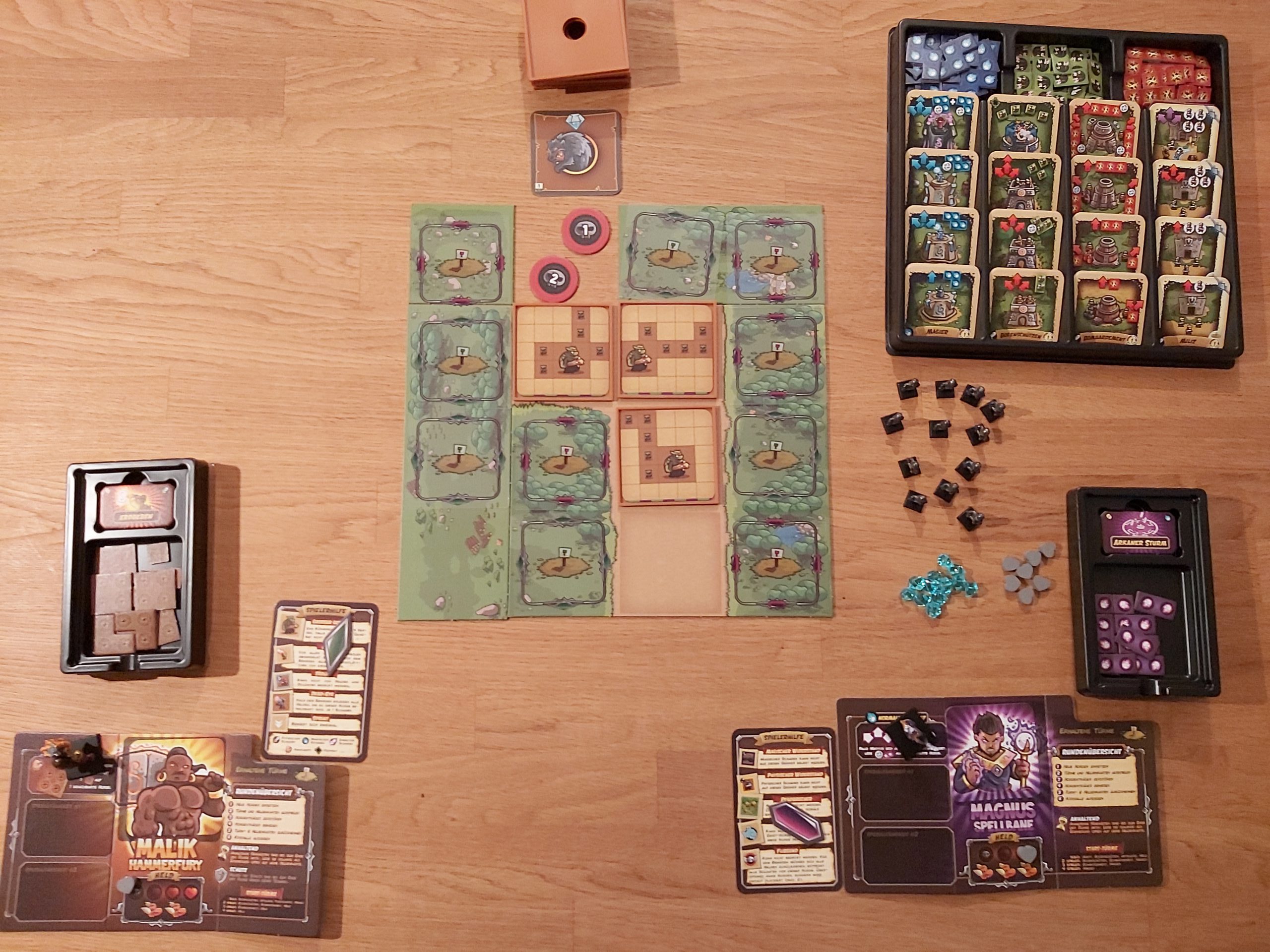 Zu sehen ist der Spielaufbau für 2 Spielende.