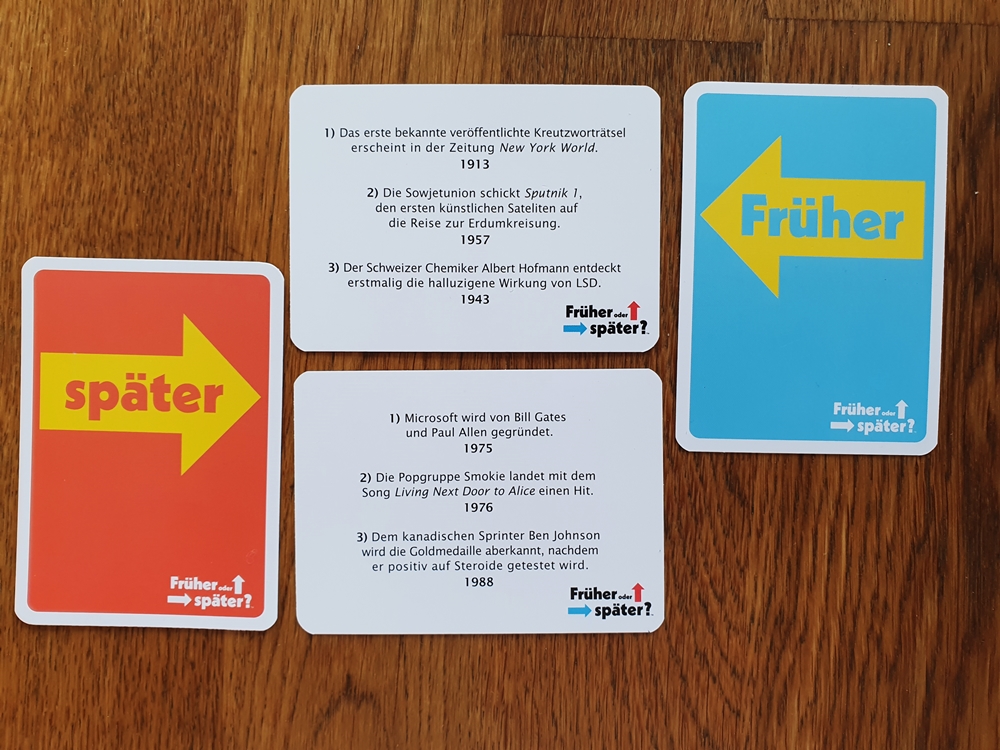 Zwei Karten mit Ereignissen, Karten mit dem Aufdruck "früher", "später"
