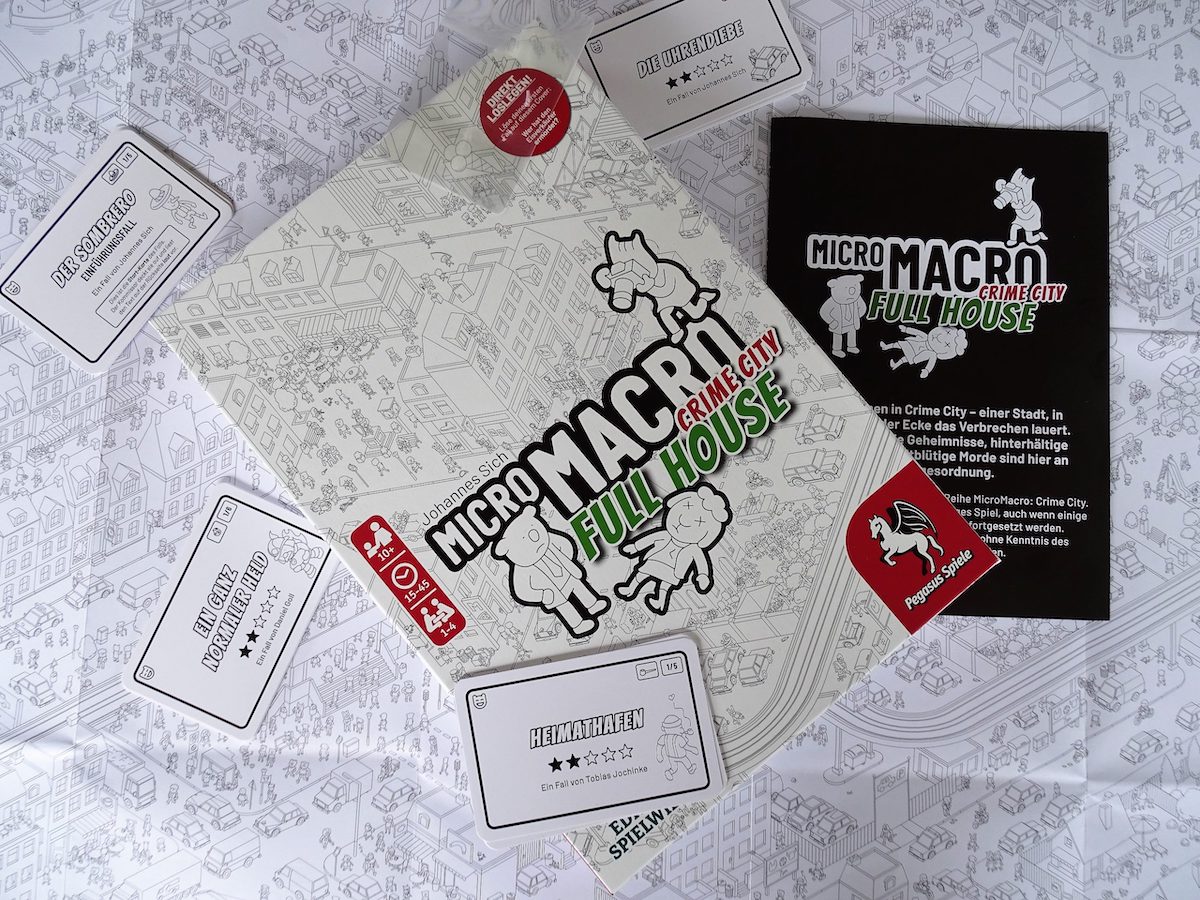 Ein Plan, eine Anleitung, eine Lupe und 16 Fälle stecken in Full House.