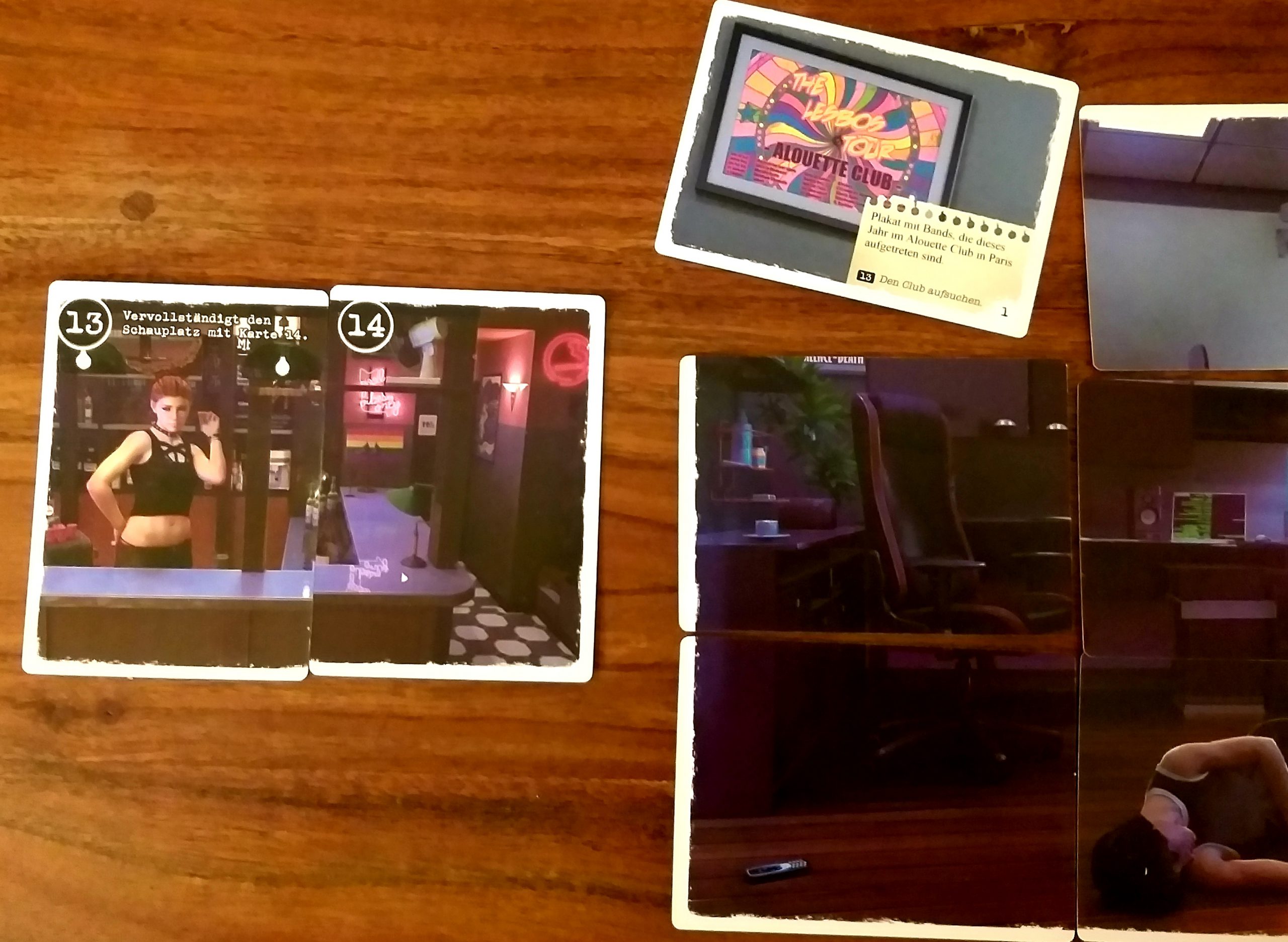 Wir untersuchen die obere Karte des Tatorts. Sie schickt uns in einen Club. Ein neuer Schauplatz ist im Spiel.