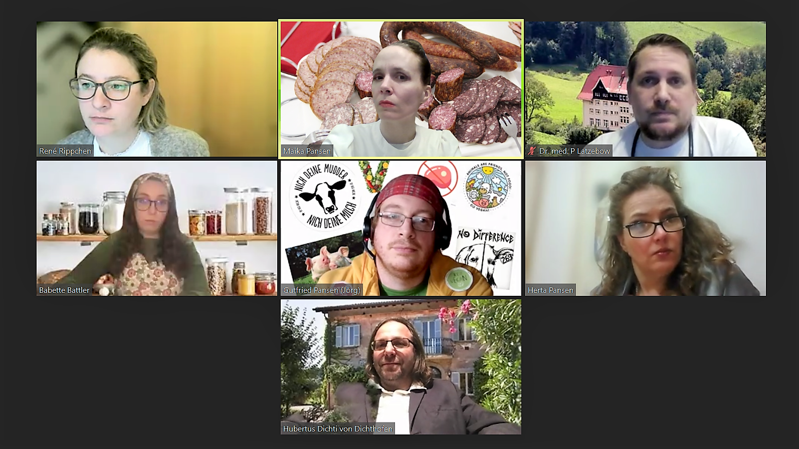 Die Bildschirme mit den Köpfen der teilnehmenden Personen werden in einer Übersicht dargestellt. 