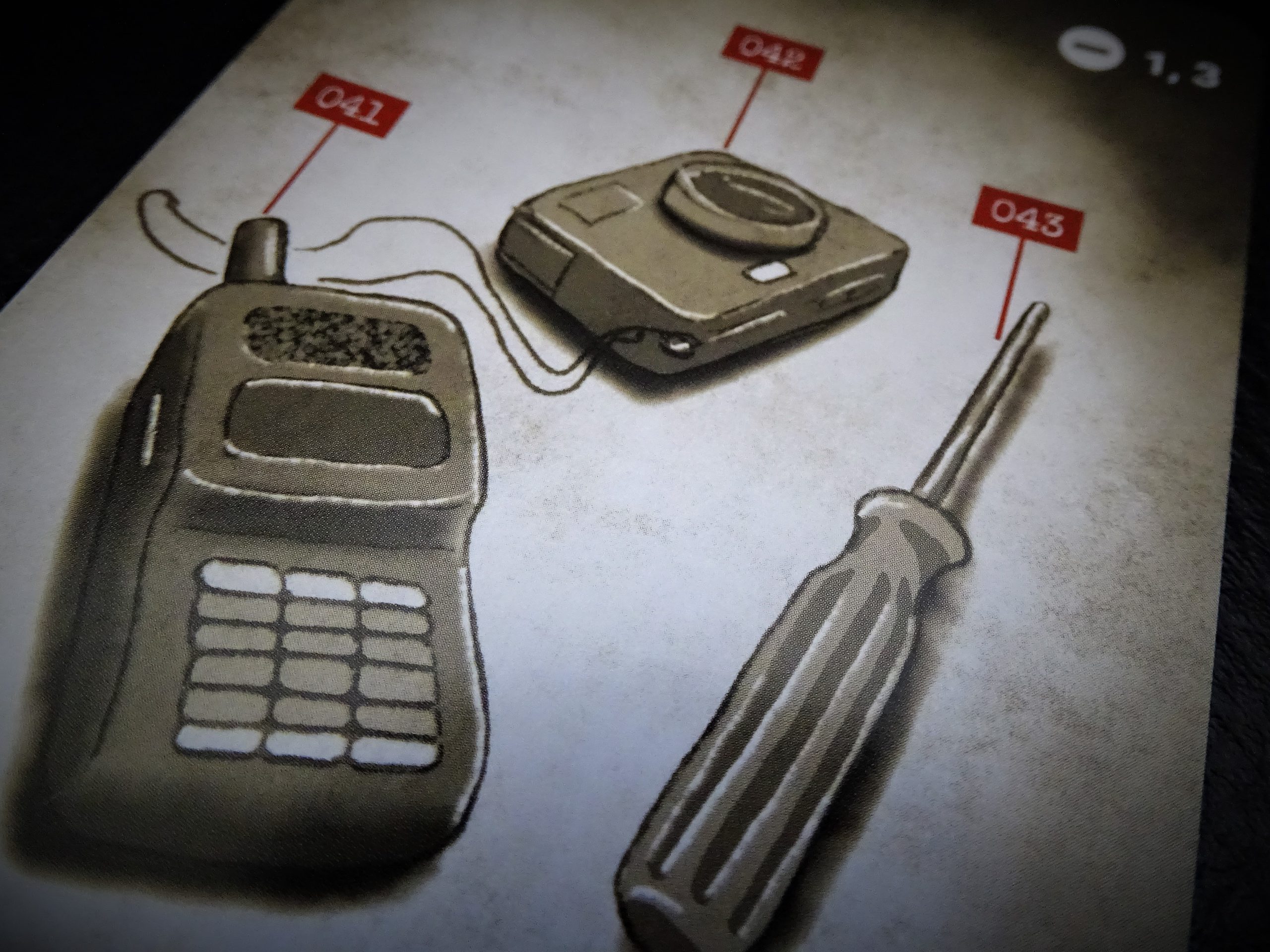 Diese Karte zeigt drei Hilfsmittel. Rote Zahlen ermöglichen es, sie mit anderen Gegenständen zu kombinieren.