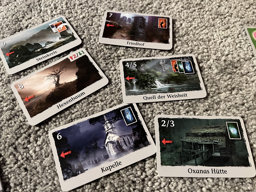 DIe Ortskarten mit ihren jeweiligen Karten die man nutzen kann