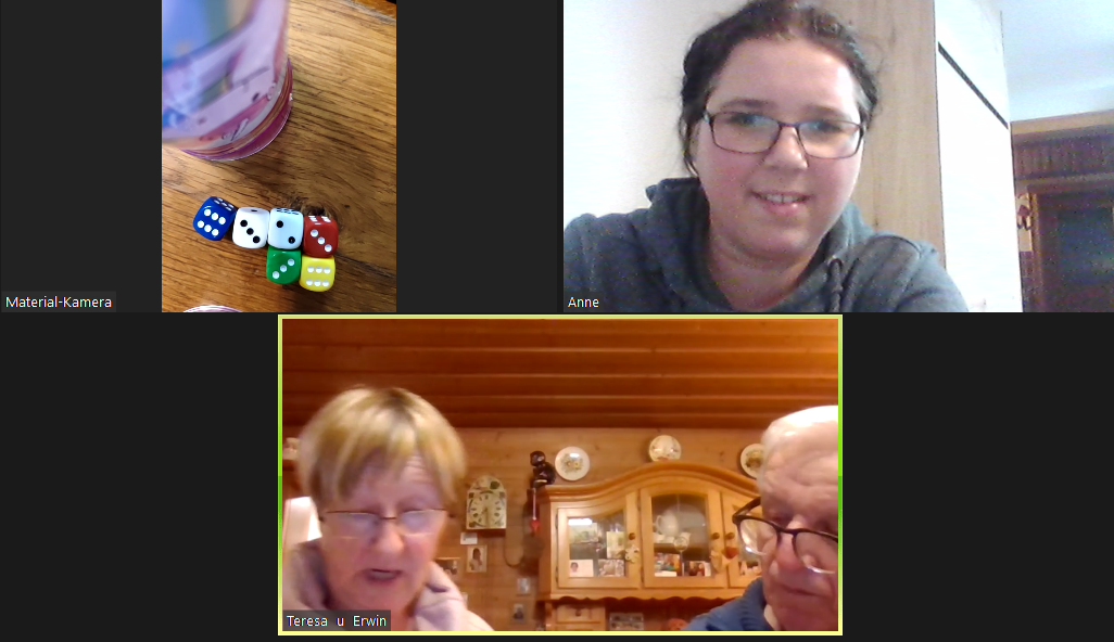Foto von einer Zoomsitzung in der gemeinsam gespielt wird.