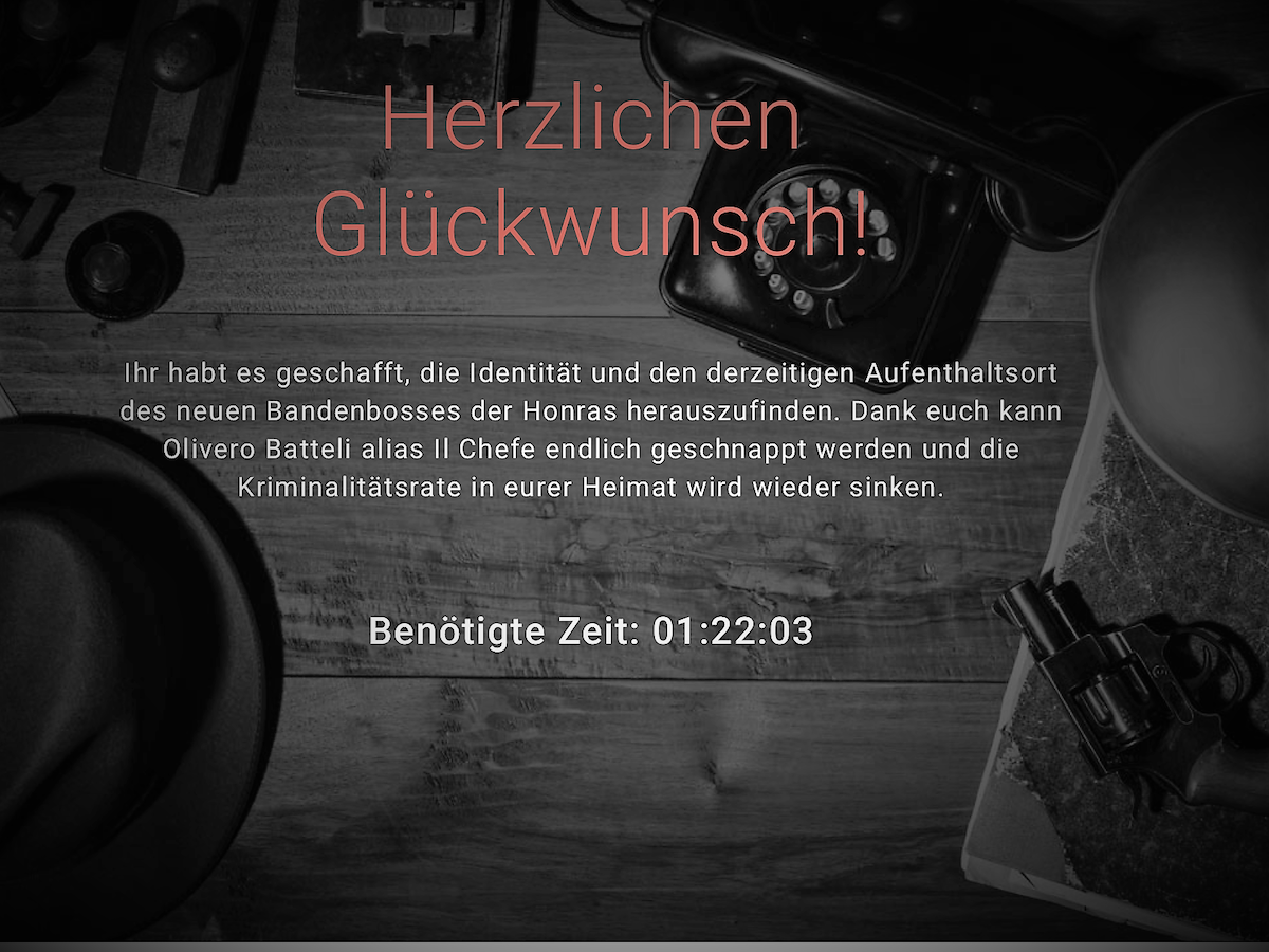 Ein Text gratuliert uns.