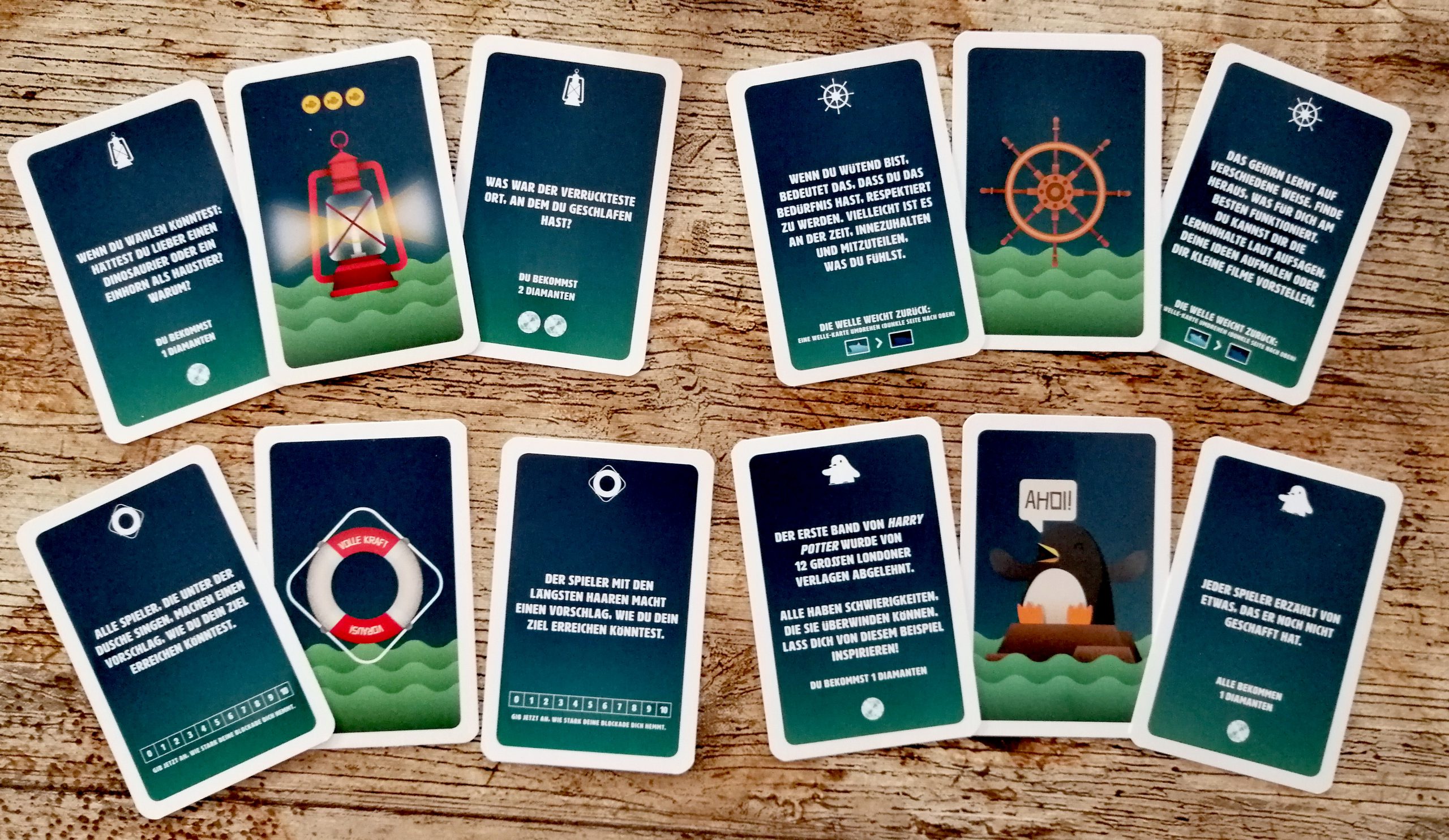 Durch das Steuerrad, Pinguin, Rettungsring oder Laterne bekommen wir weitere Hinweise um unser Ziel erreichen zu können. 