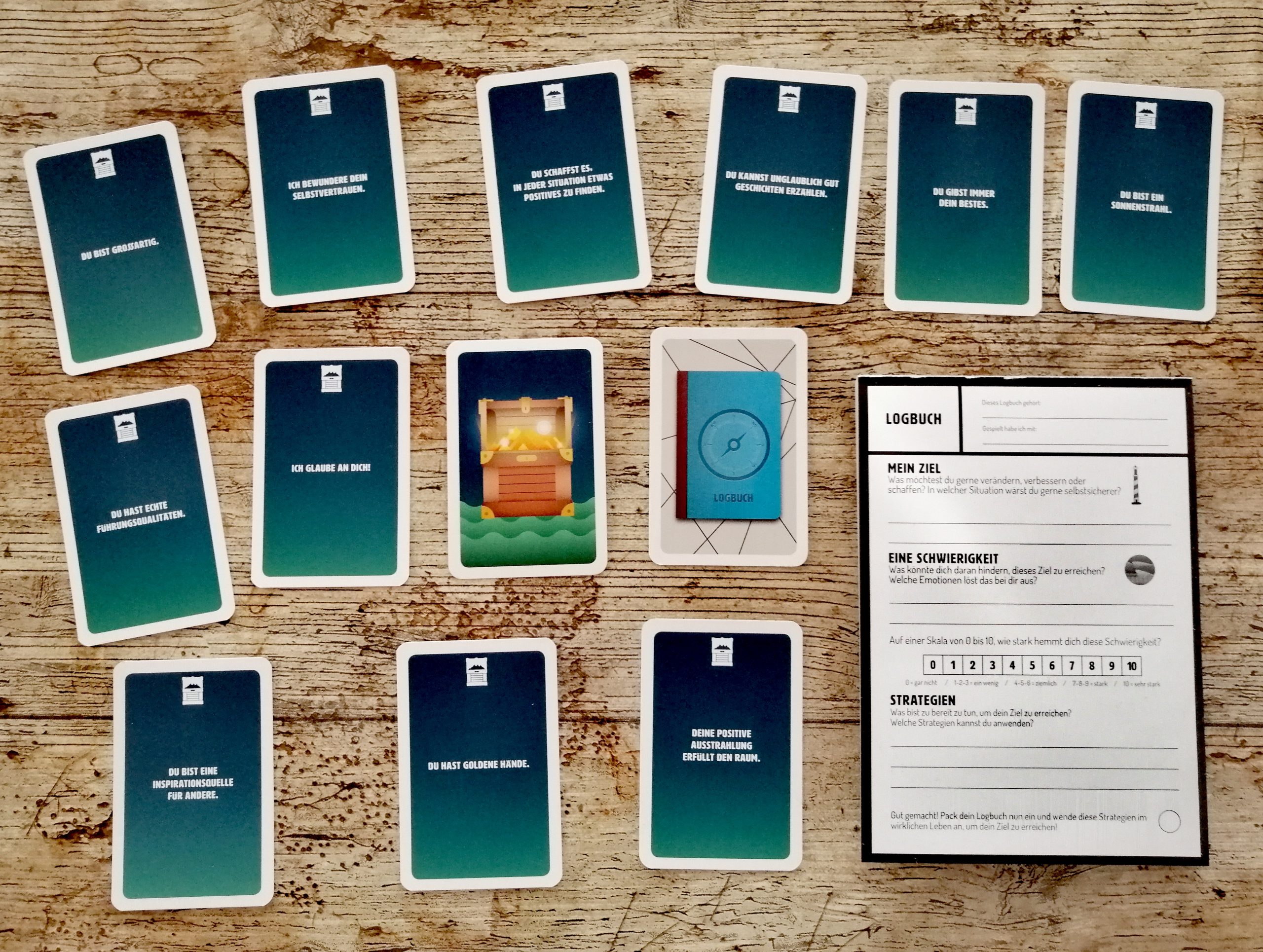 Haben wir alle Karten des Leuchtturms umgedreht wartet noch die Schatzkiste mit einem positiven Spruch auf uns. 