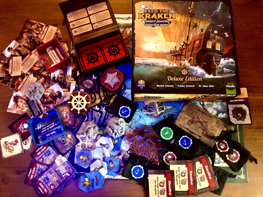Hier siehst du den gesammten Inhalt der Deluxe Edition von Feed the Kraken