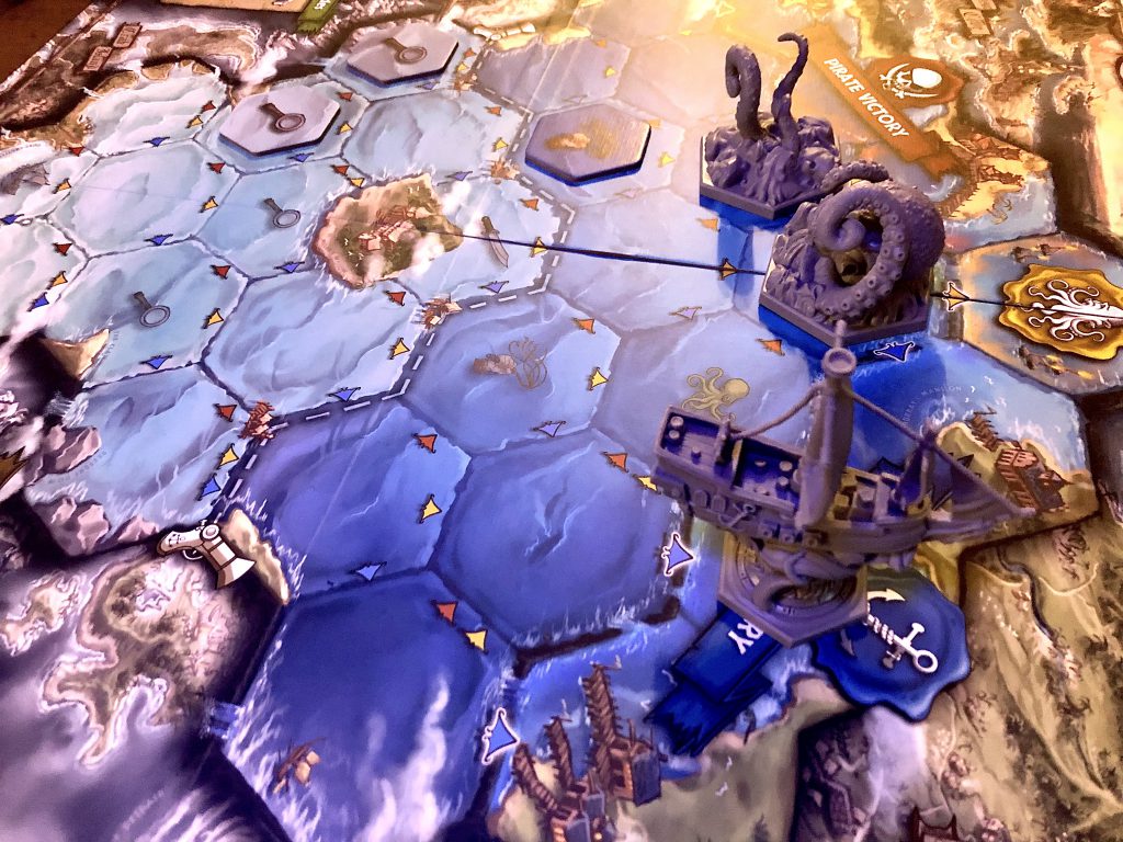 Hier siehst du den Sieg der Segler nach einer Runde Feed the Kraken in Bluewather Bay