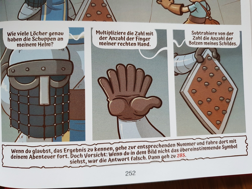 Drai Comicbilder, die eine Rätselaufgabe bilden