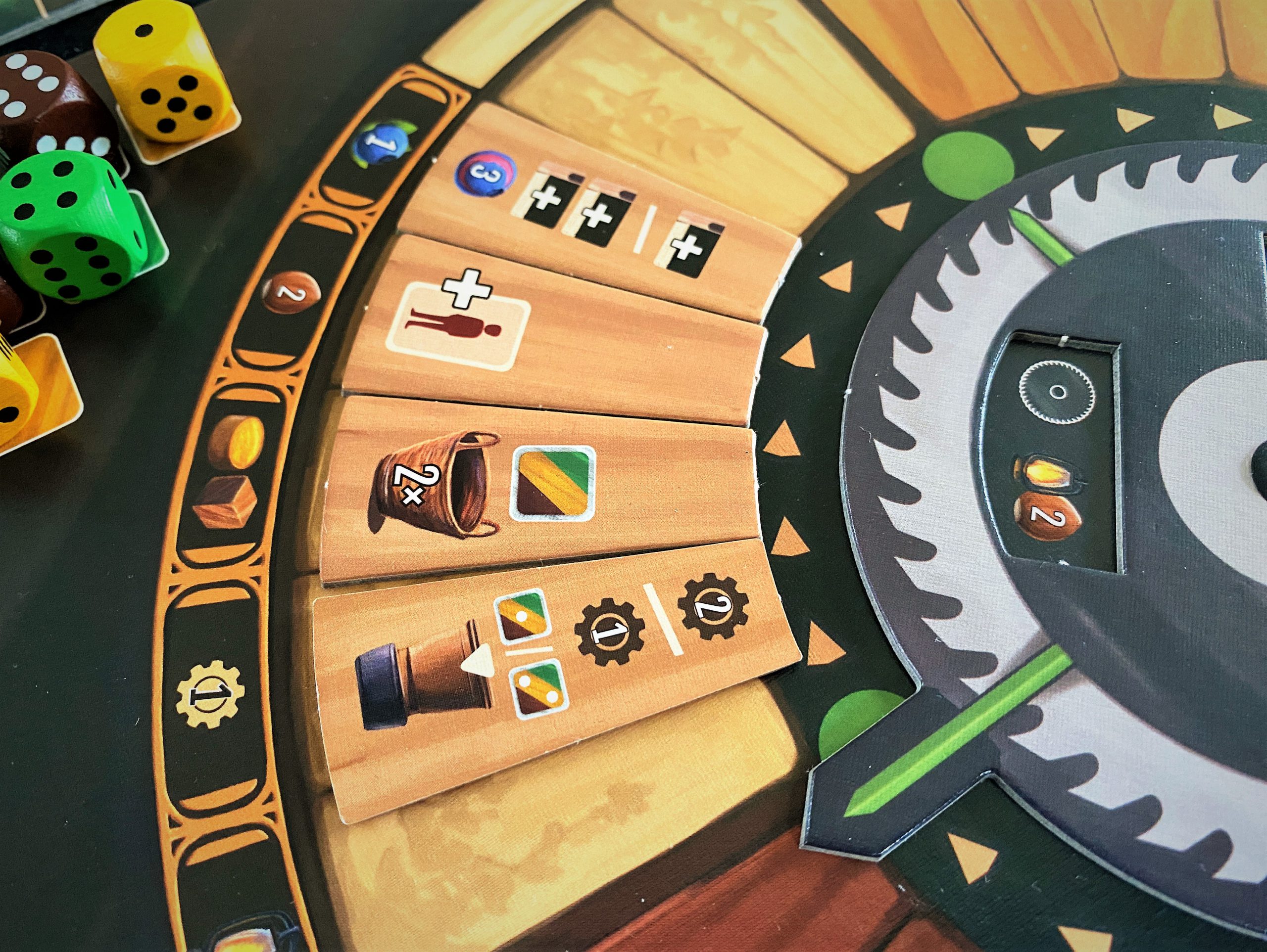 Detailblick auf das Ktionsrad mit verfügbaren Aktionen und den möglichen Boni