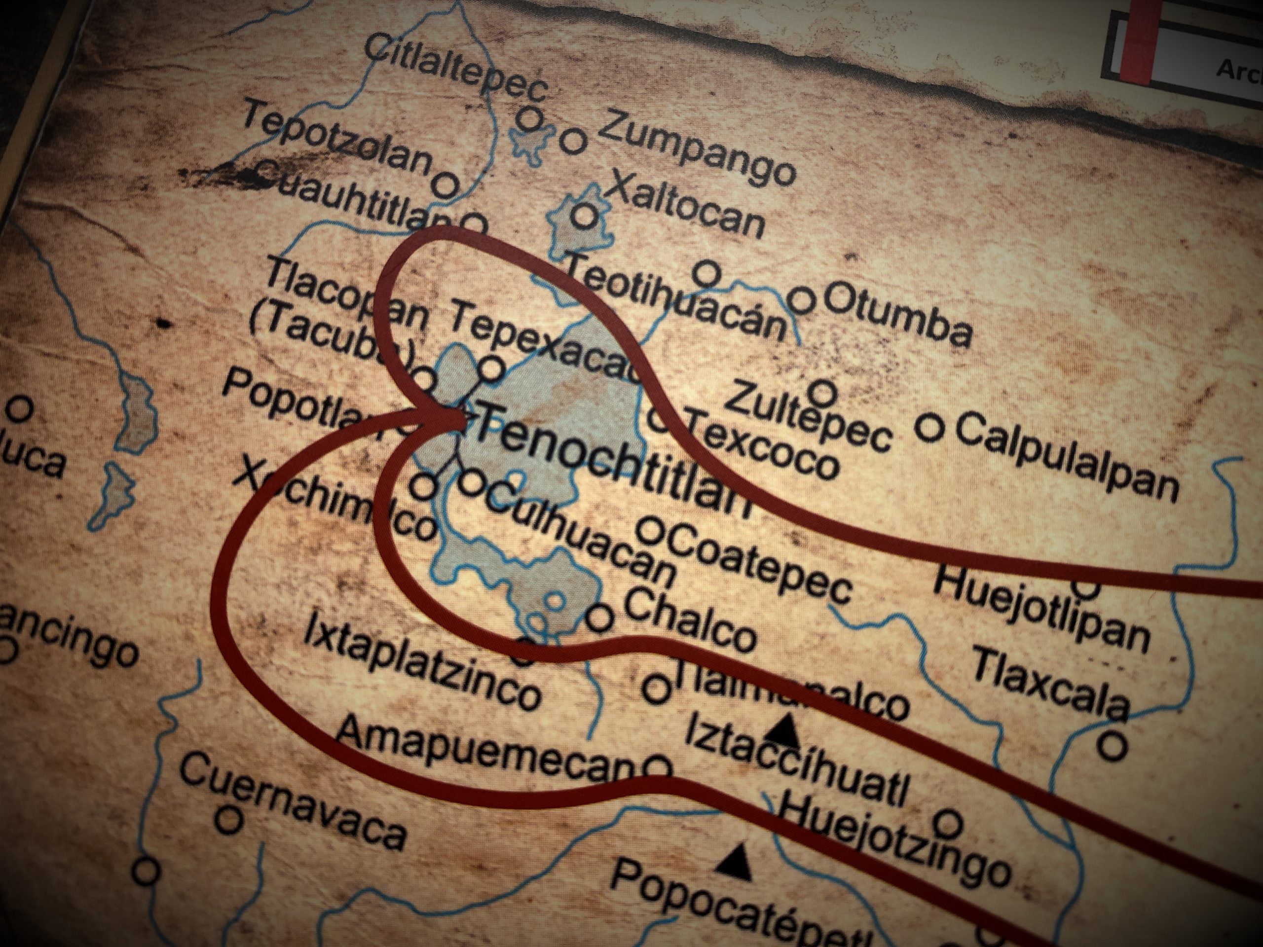 Blick auf eine Landkarte des Aztekenreich