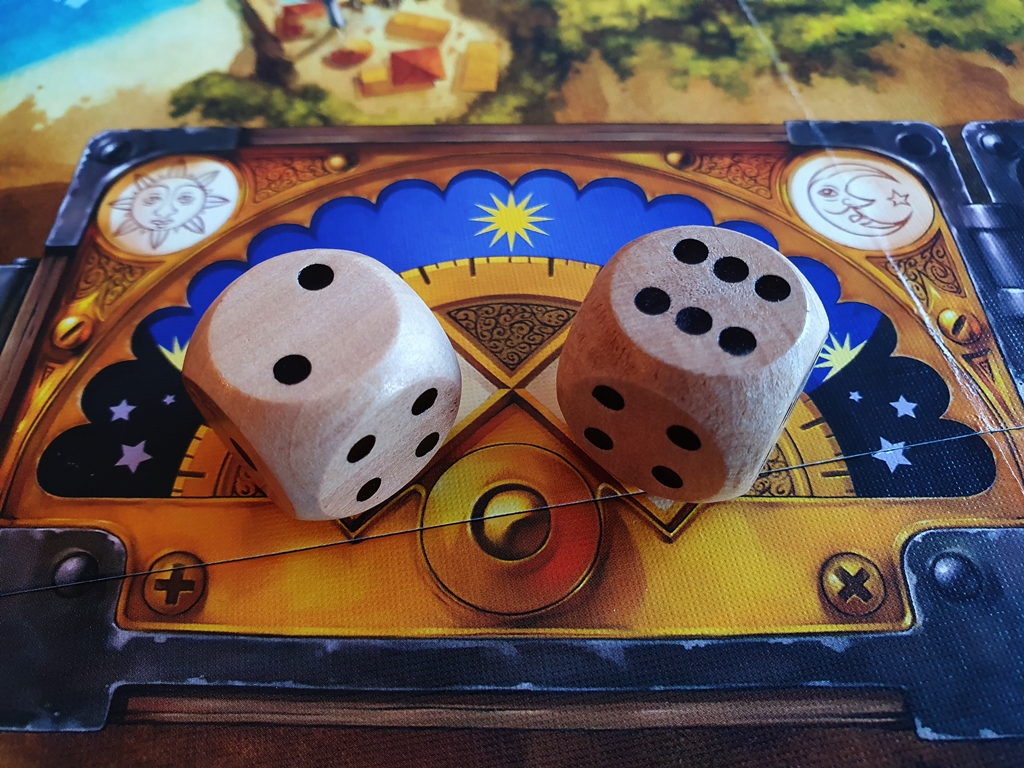 Zwei Würfel auf dem Spielplan