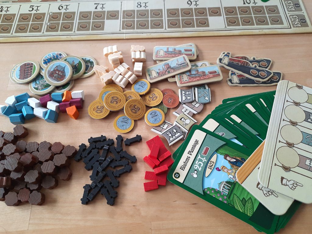 Übersicht über das Spielmaterial von Findorff