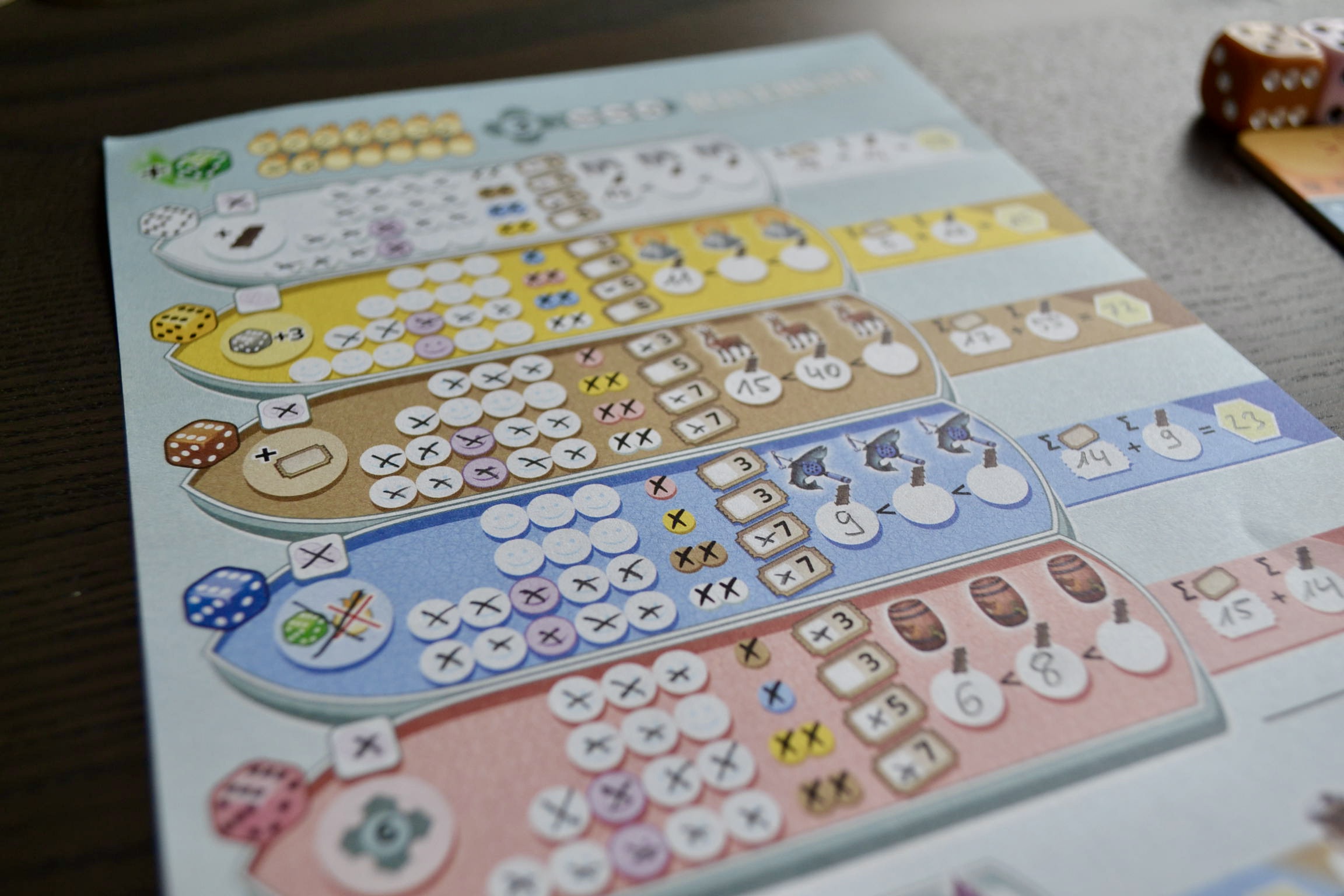 Der Spielblock, in dem man die Eintragungen macht