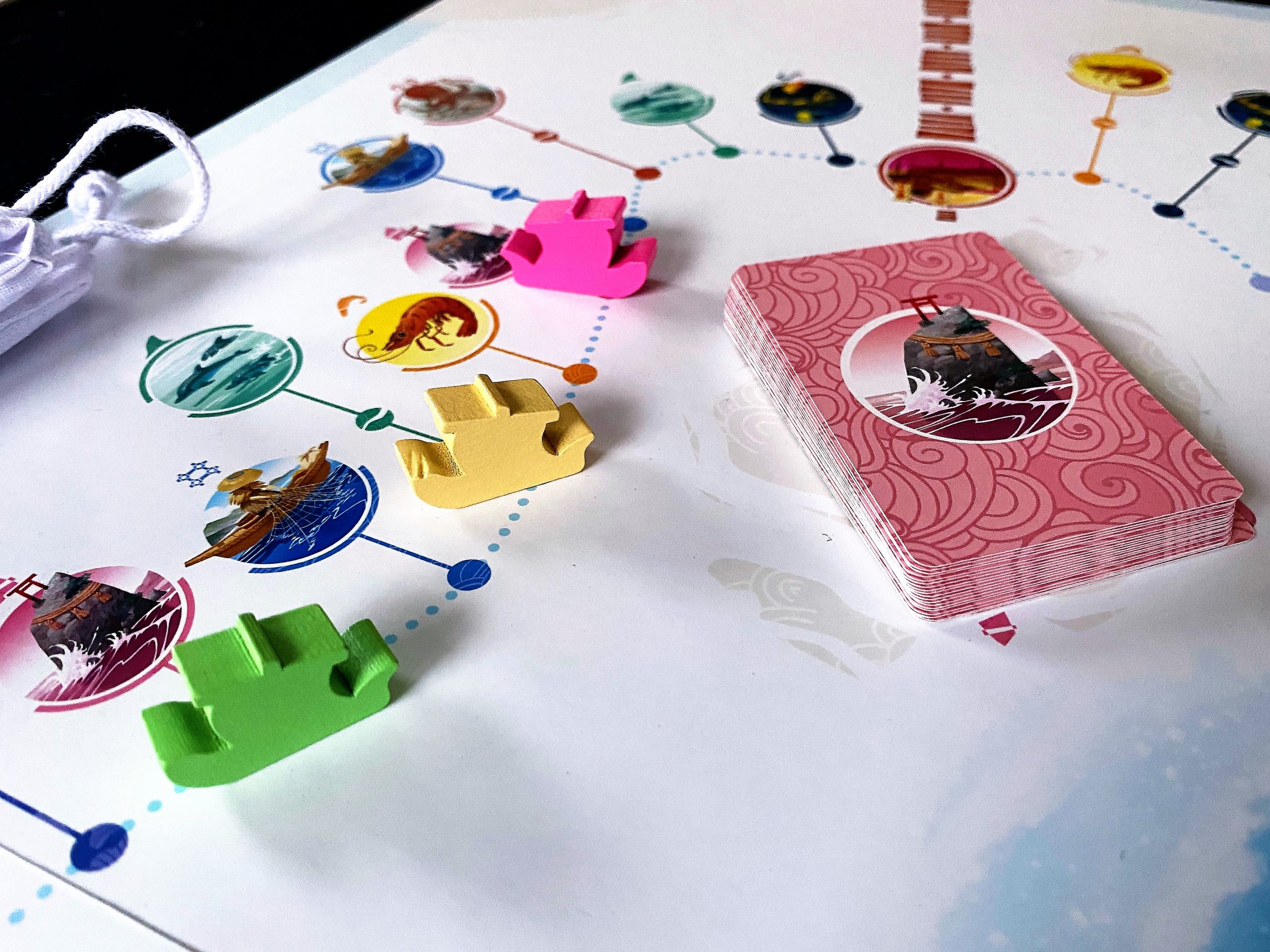 Spielsituation: Schiffe befinden sich an unterschiedlichen Stellen auf dem Parcours