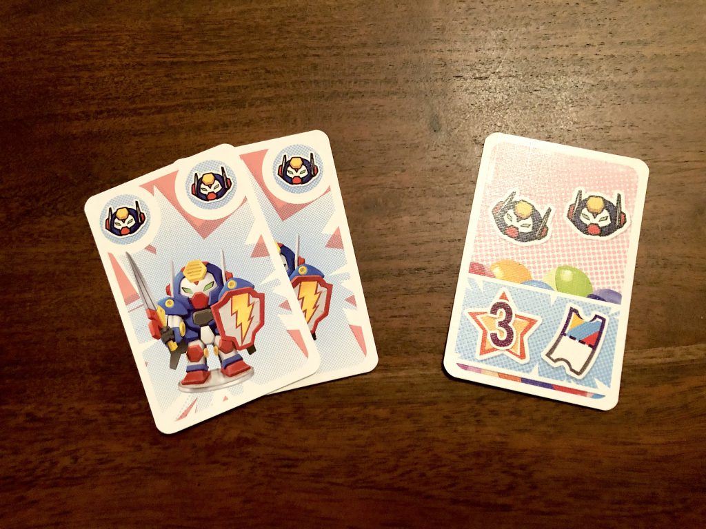 Das Bild zeigt zwei Roboter die bei der Abgabe für die ebenfalls gezeigte Bonuskarte 3 Punke bringt