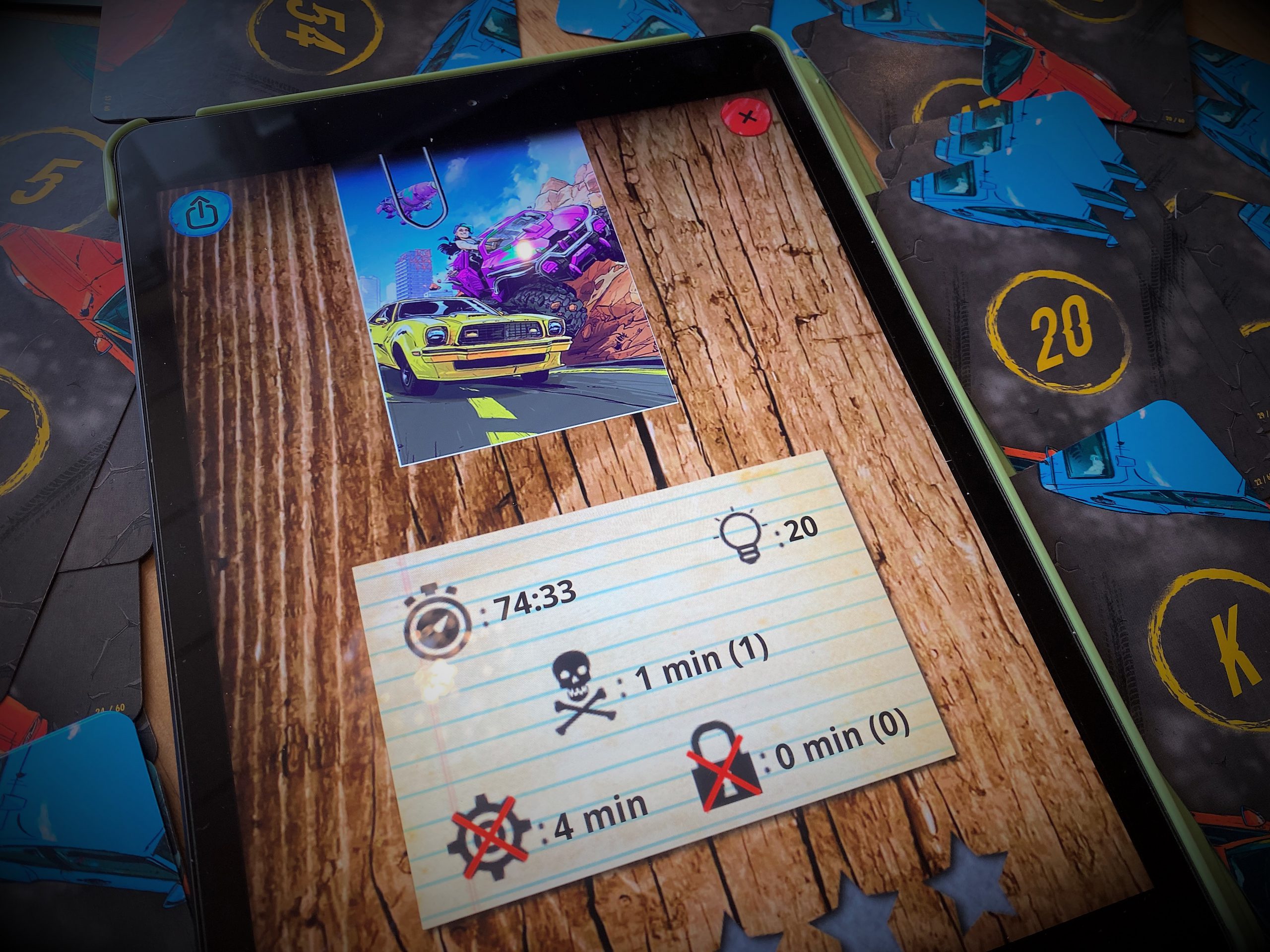 Am Ende eines Falls fasst das Tablet euren Erfolg in Sternen und der gebrauchten Zeit zusammen 