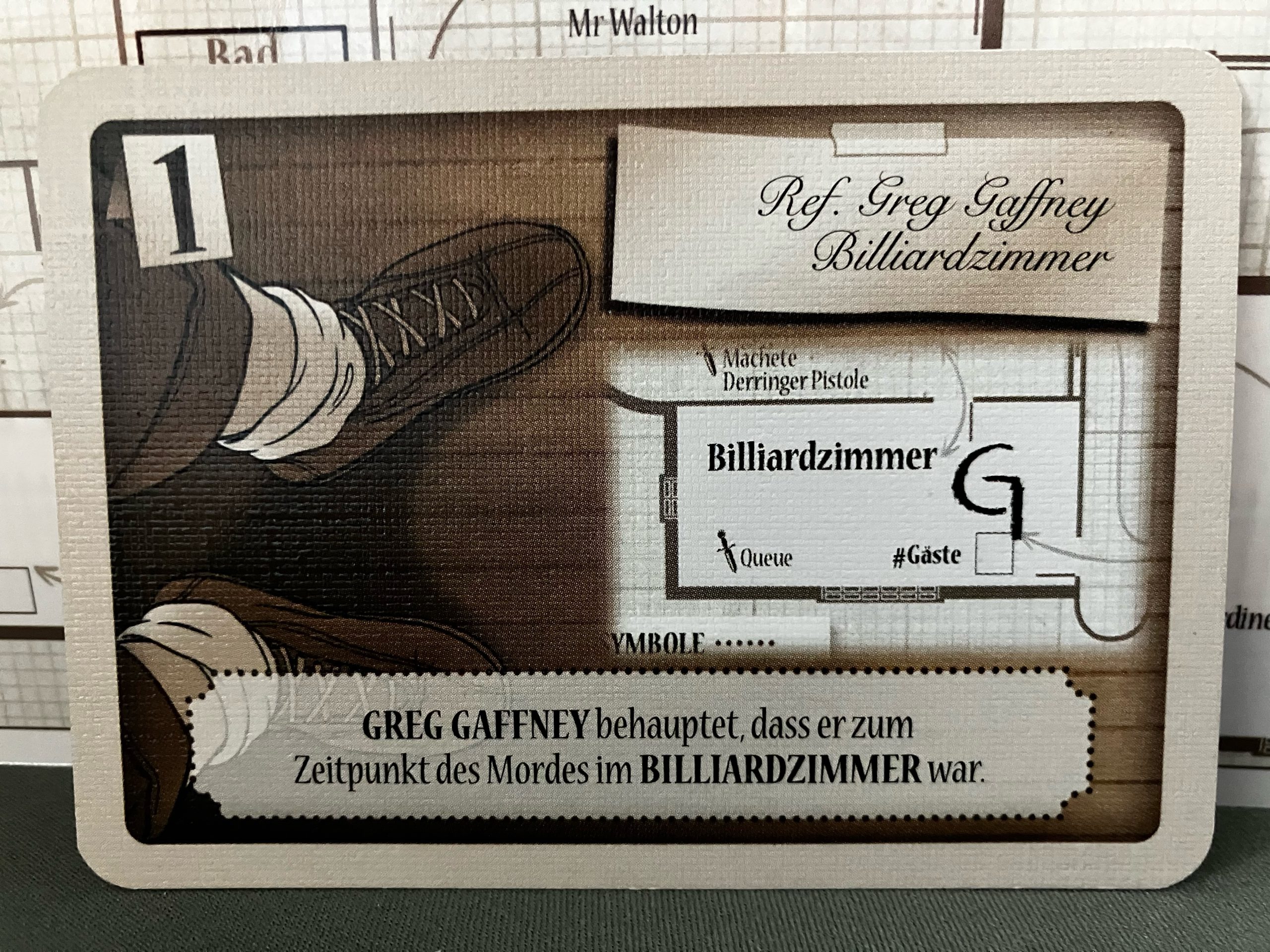 Detailaufnahme einer Karte mit Ermittlungswert 1 - die Behauptung eines Verdächtigen.