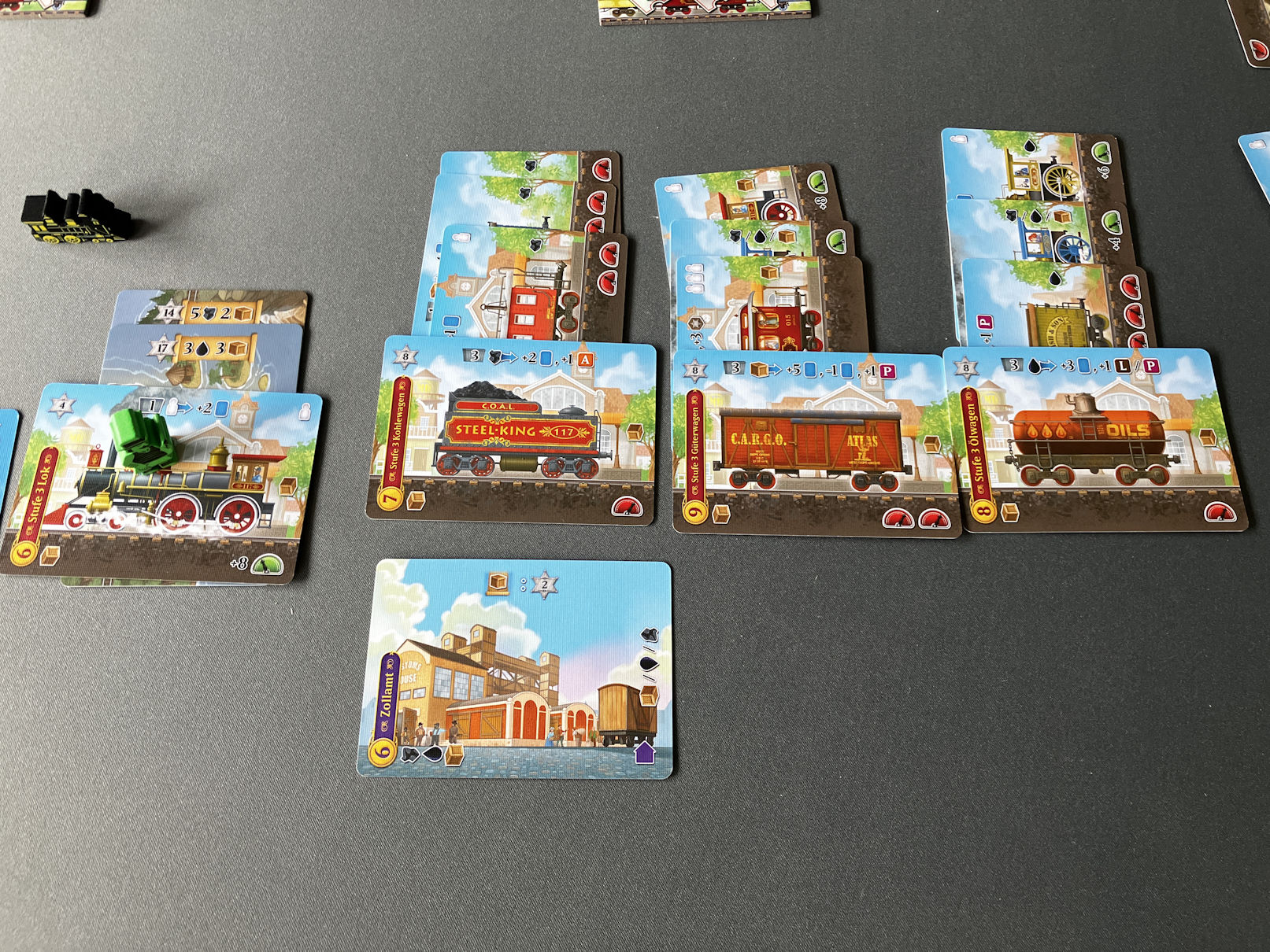 Szene aus dem letzten Zug, die Waggons sind auf Stufe 3 und voll beladen.