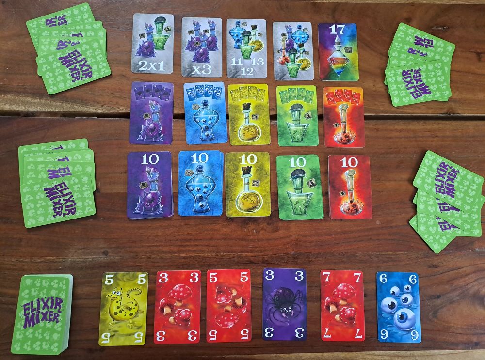 Zentrale Auslage und verteilte Karten zu Spielbeginn