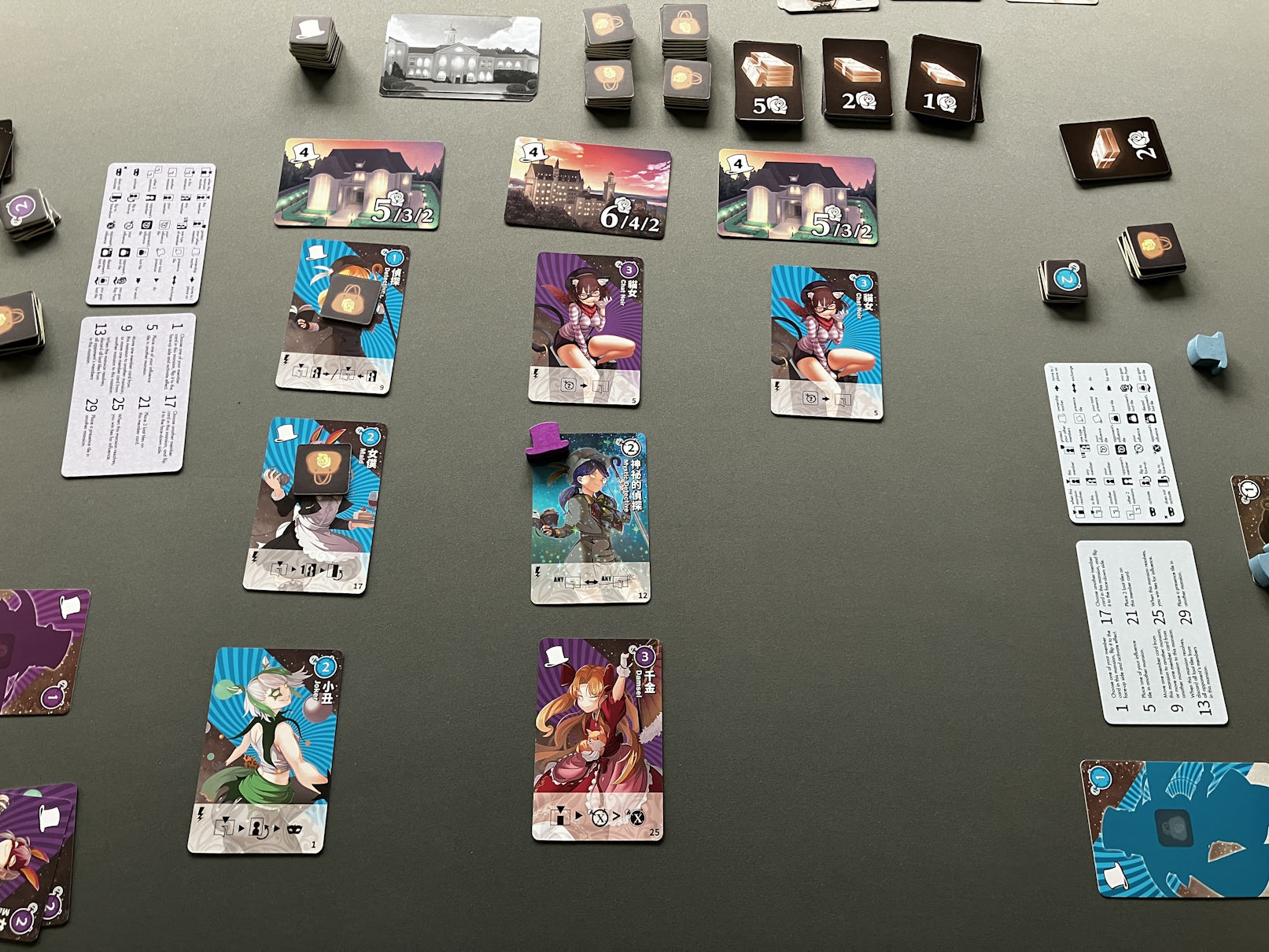 Szene aus dem Spiel: Diebeskarten wurden an die verschiedenen Villen gespielt - jetzt wird aufgelöst.