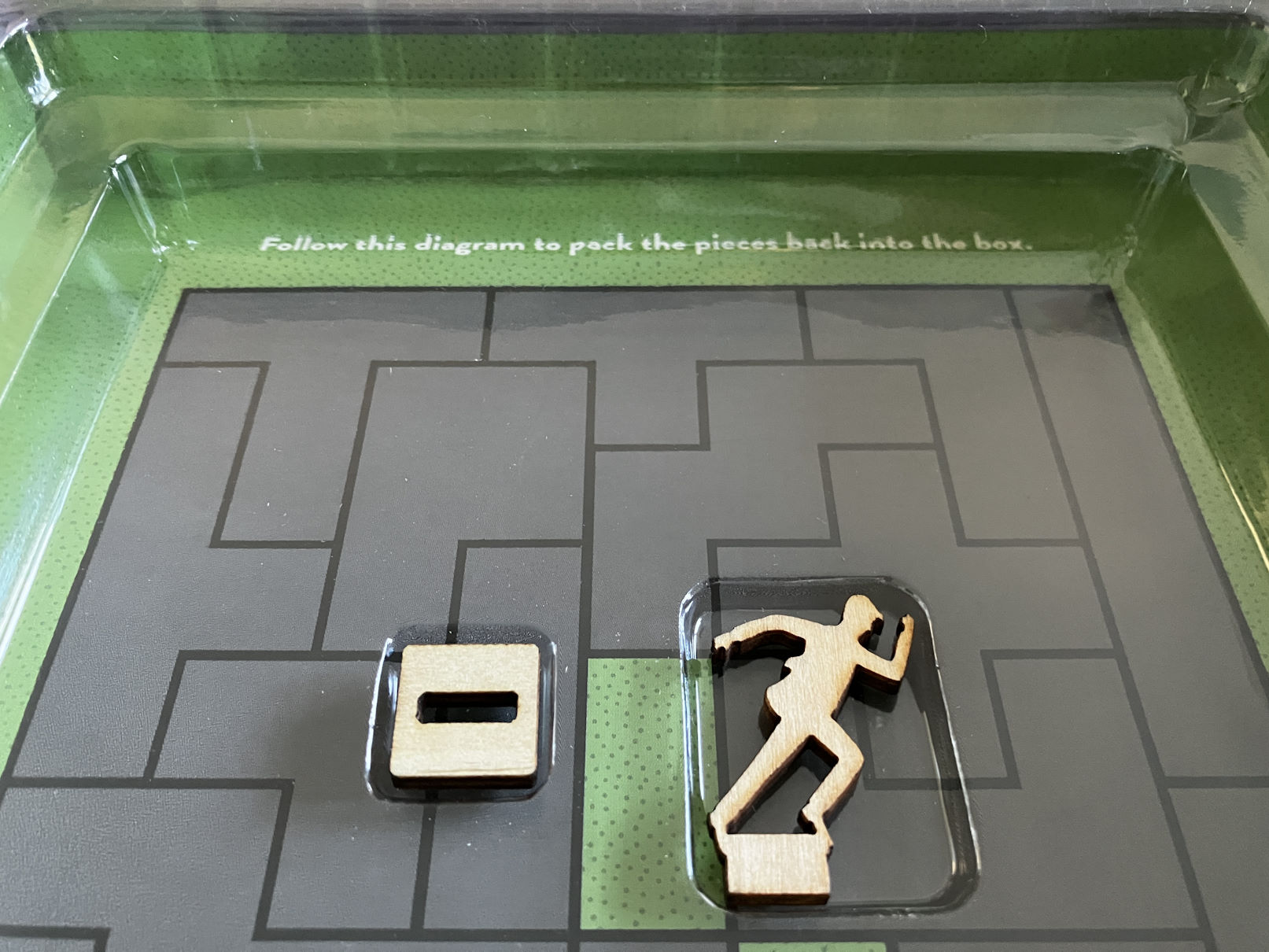 Blick auf den Schachtelboden: Hier ist eine Empfehlung eingedruckt, wie die Puzzleteile am besten zurückgelegt werden.