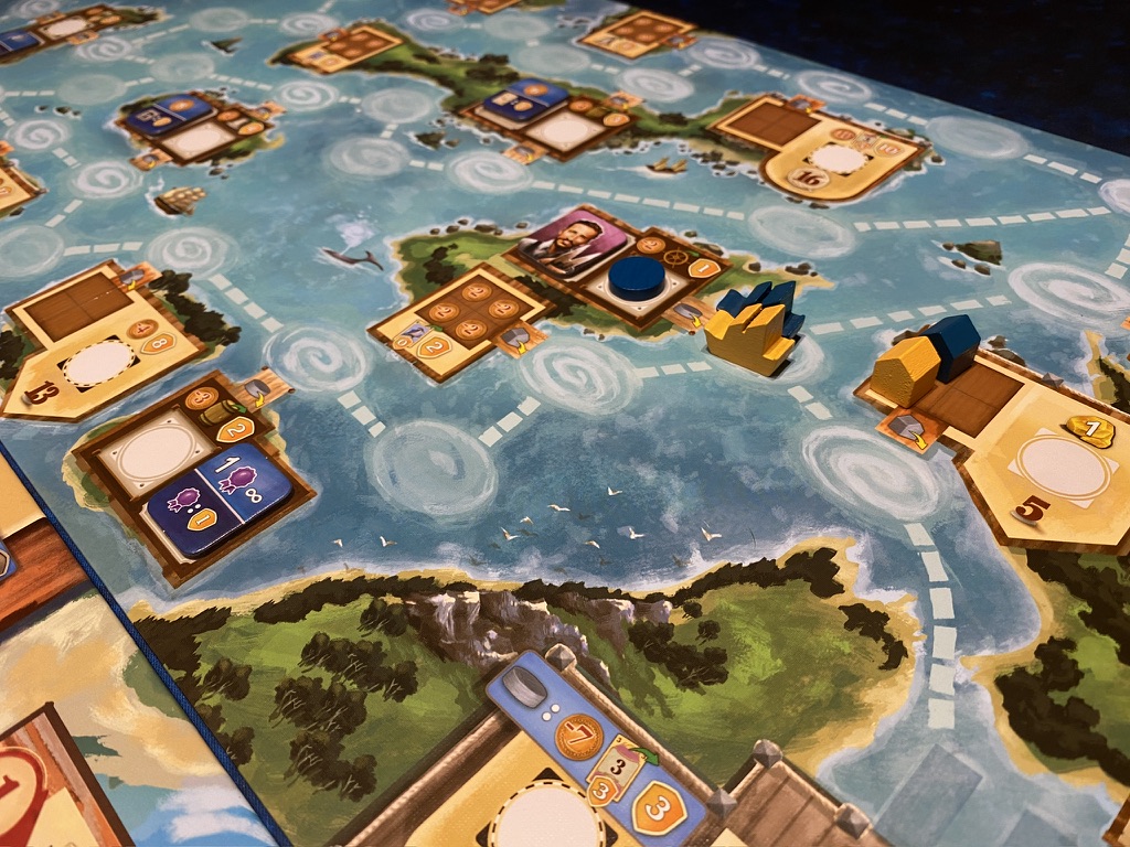 Auf dem Seeplan können Scheiben und Häuser in der Spielfarbe gebaut werden. 