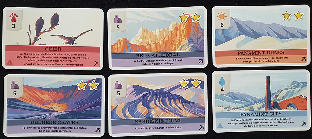 Sechs Sonderkarten für das Spiel mit Erweiterung