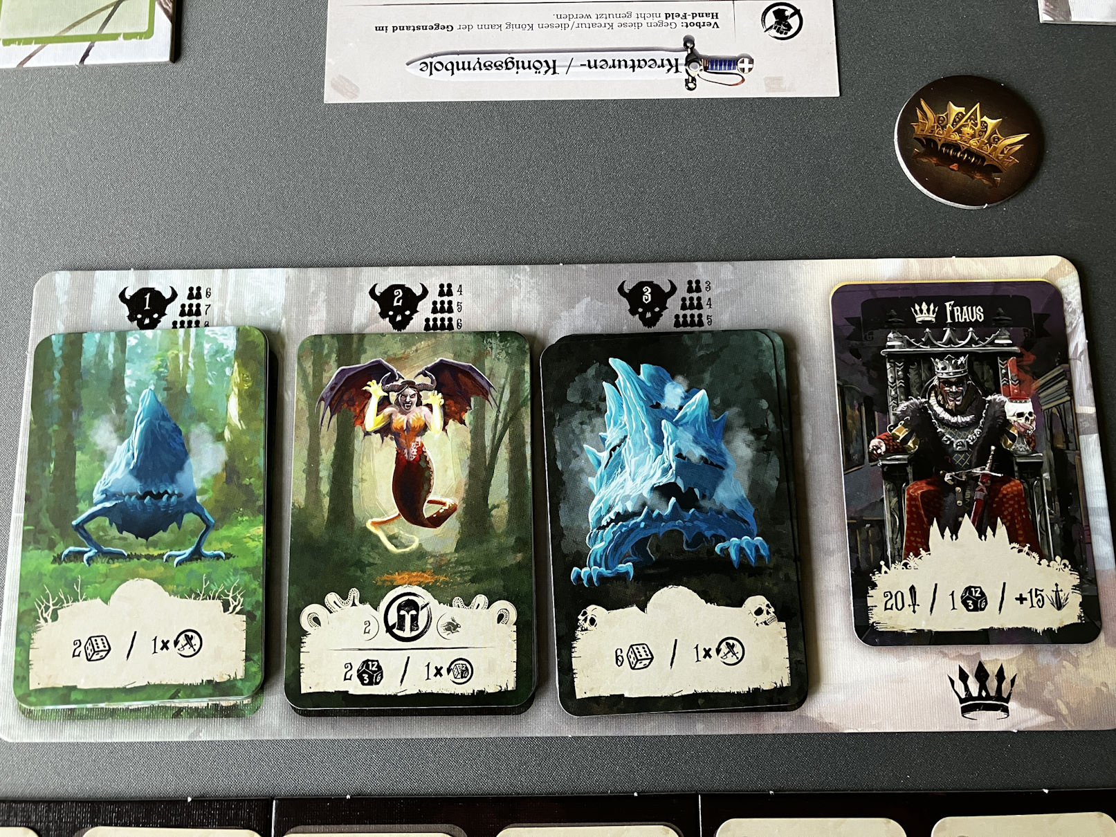 Das Tableau mit Monstern der Stufen I - III, daneben der König