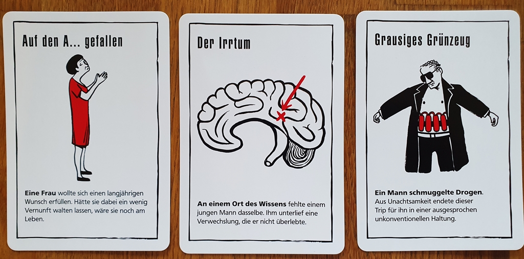 Drei Aufgabenkarten aus der Funny Death Edition