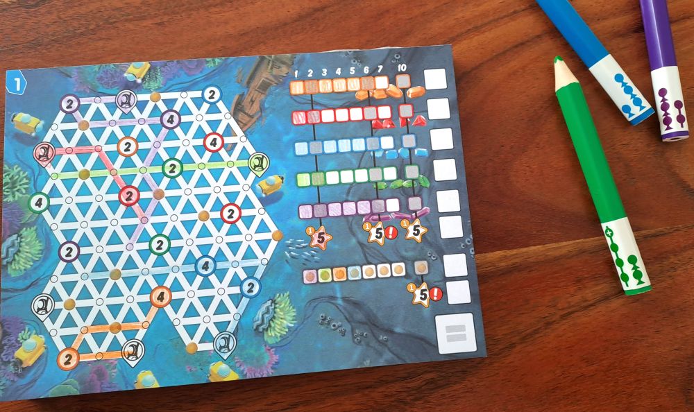 Spielblatt das bereits zu Teilen ausgemalt ist.