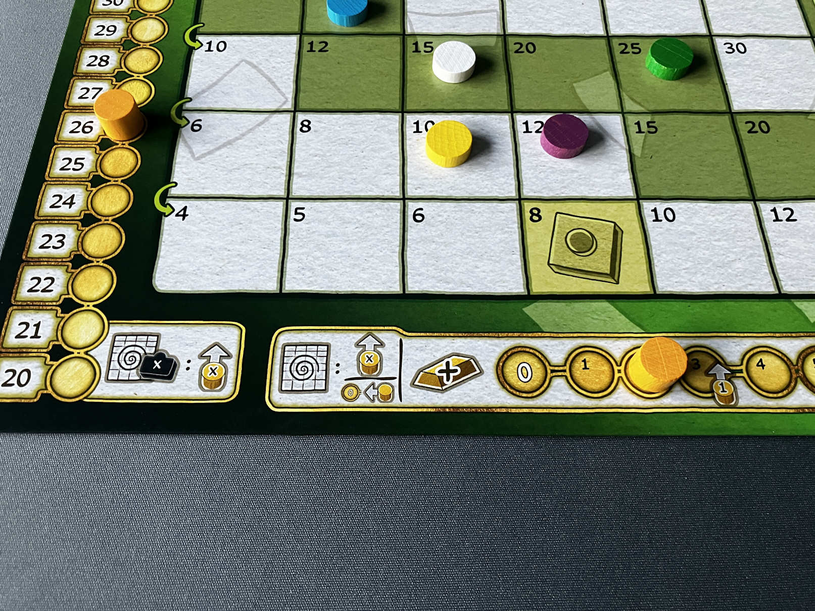 Detail des Spielplans, welches zeigt, wie der Goldpreis steigen kann.