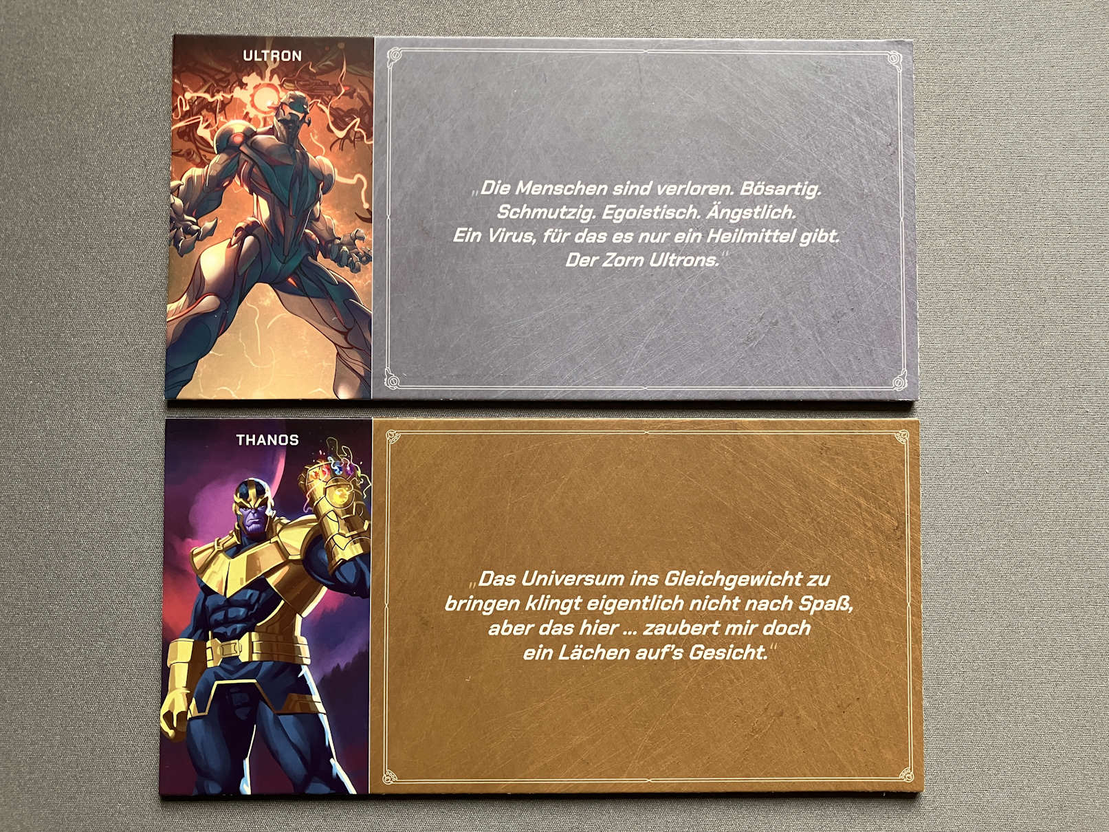 Spielertableaus mit thematischen Texten