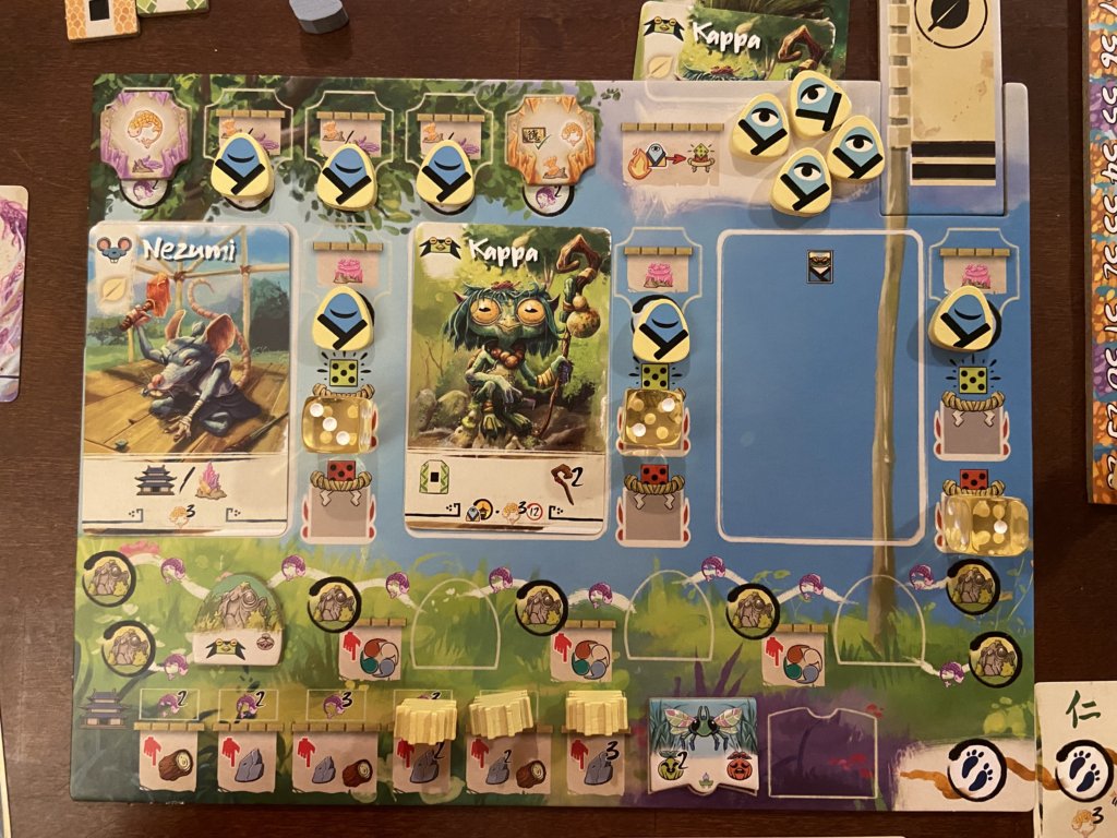 Gezeigt wird das Spielboard eines Mitspielenden.