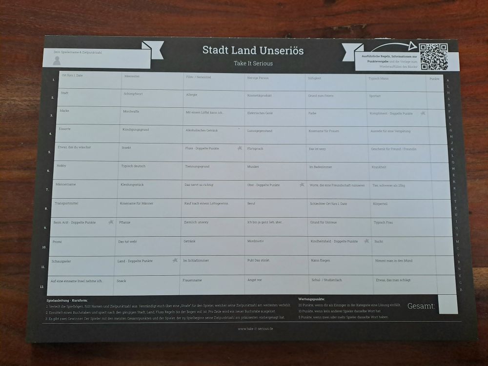 Zu sehen ist ein noch leeres Spielblatt.