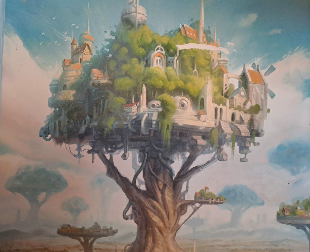 Gezeigt wird ein wunderschön illustrierter Himmelbaum, der in der Innenseite der Spielschachtel zu finden ist.