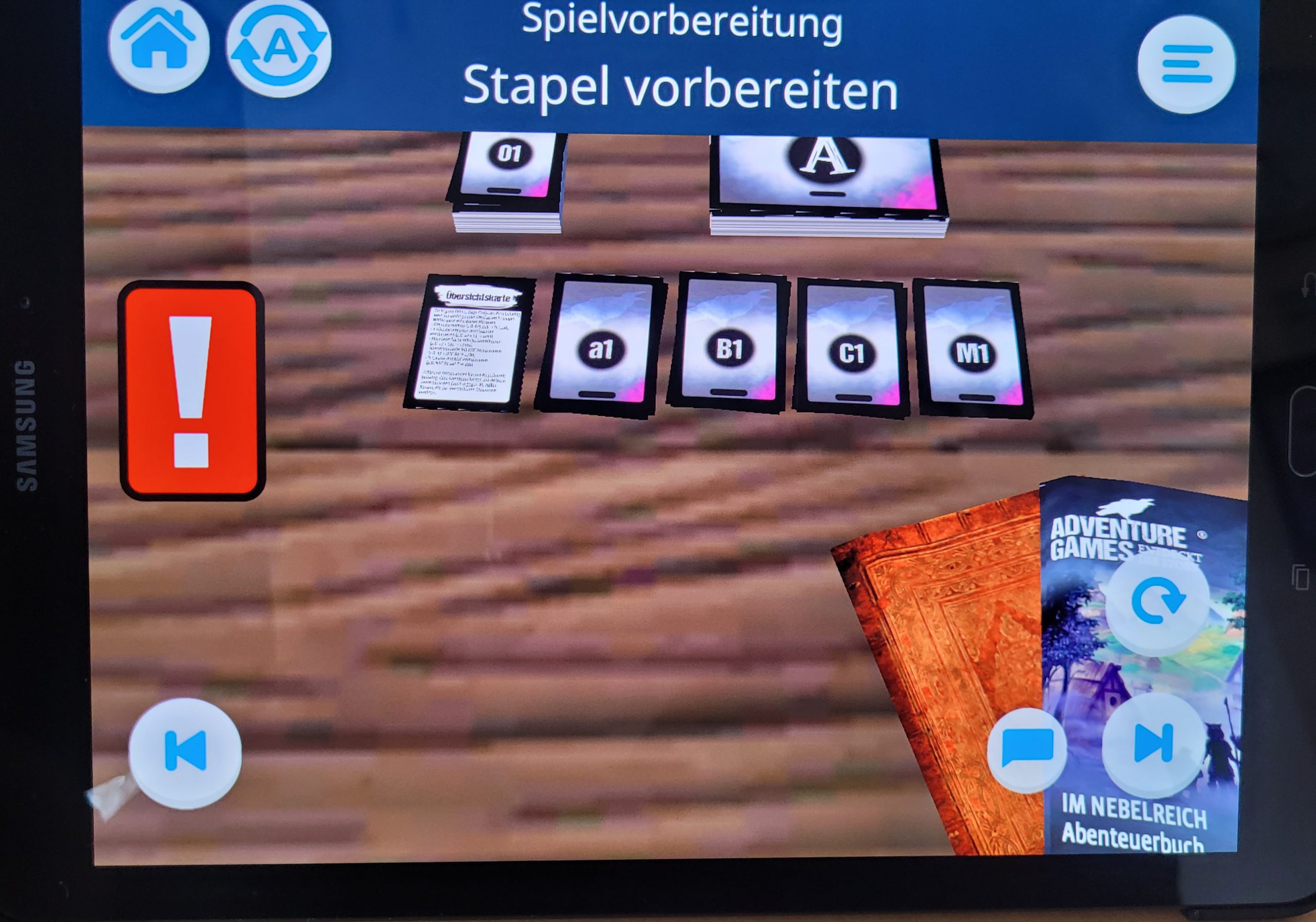 Screenshot aus der App. Dargestellt wird der Spielaufbau.