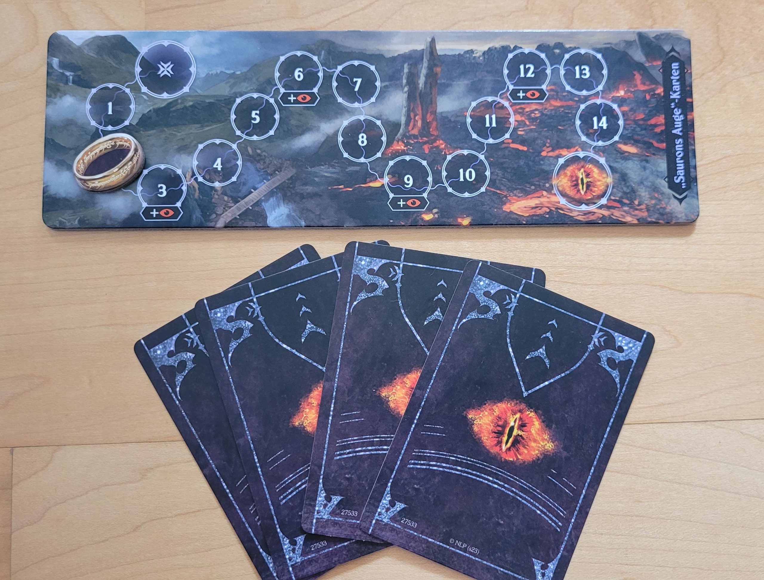Die Verderbnisleiste. Wandert der Ring im Laufe des Spiels auf Saurons Auge, dann haben wir das Spiel verloren.