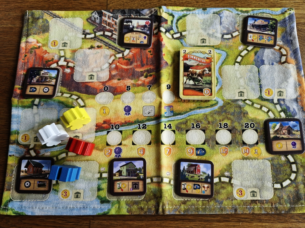 Der Spielplan mit den vorgegebenen Gebäuden