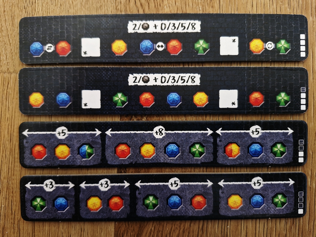 Vier Wertungsleisten unterschiedlichen Schwierigkeitsgrades