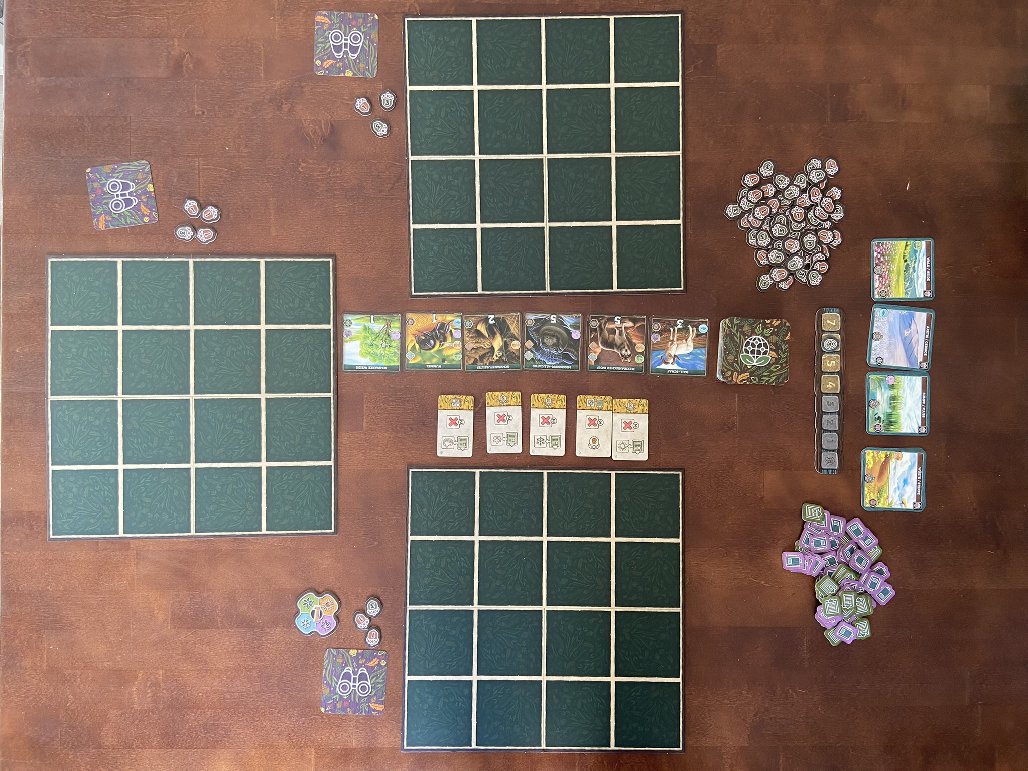 Spielaufbau für 3 Personen.