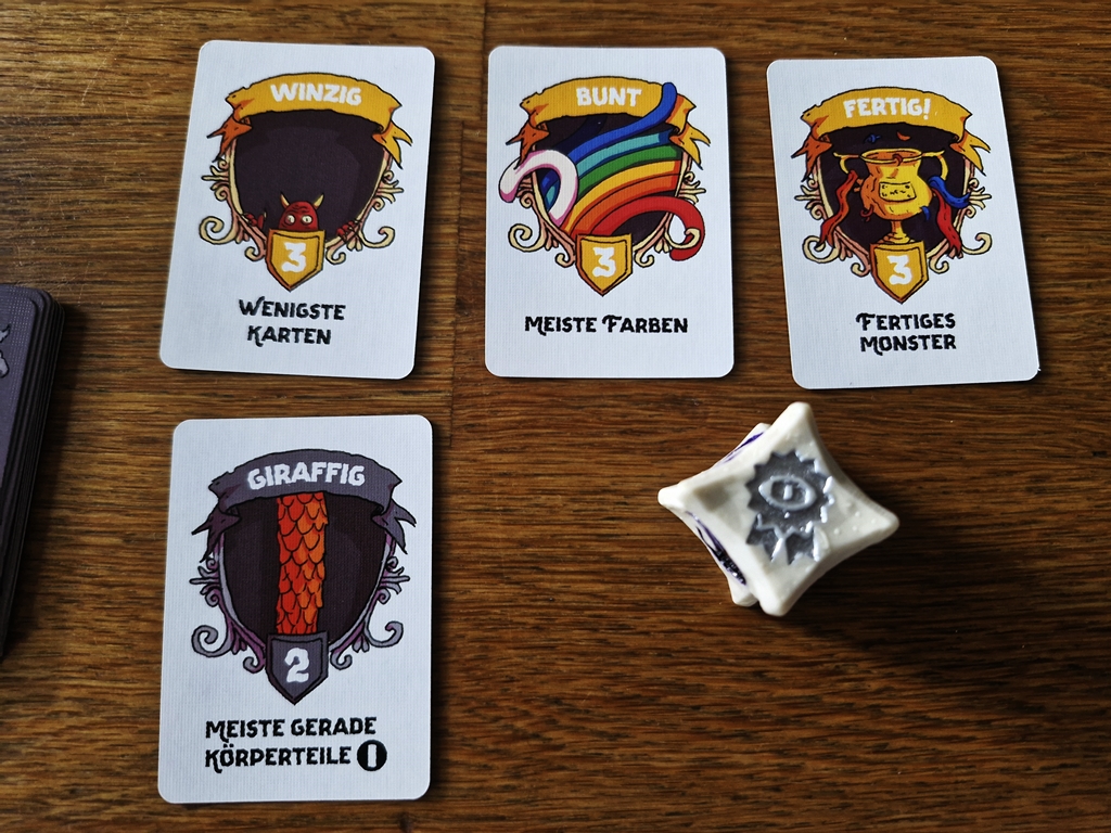 Zielkarten. Drei sind immer dabei, andere werden ja nach Würfelwurf aufgedeckt.