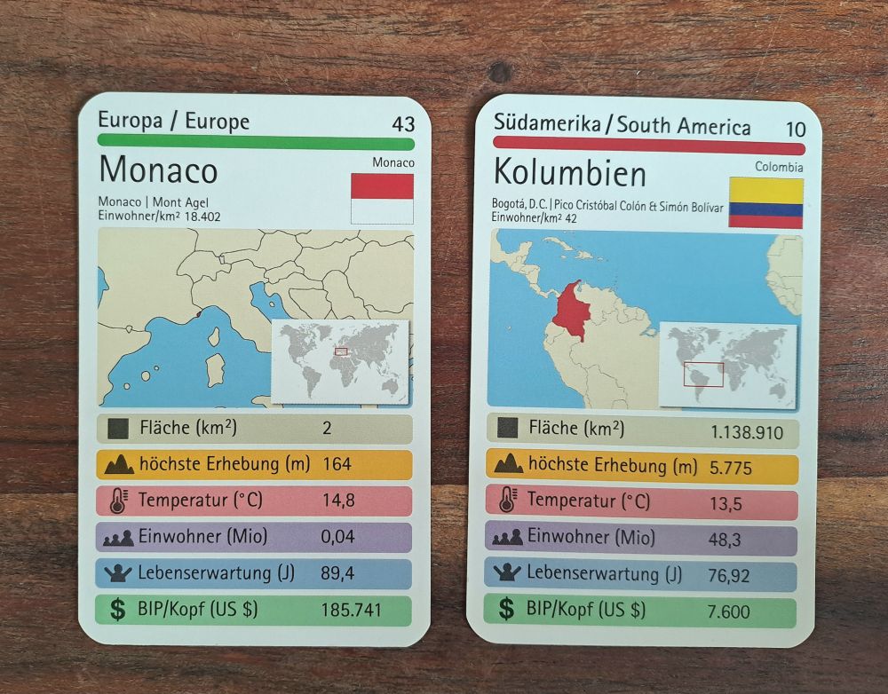 Zu sehen sind die Länderkarten von Kolumbien und Monaco.