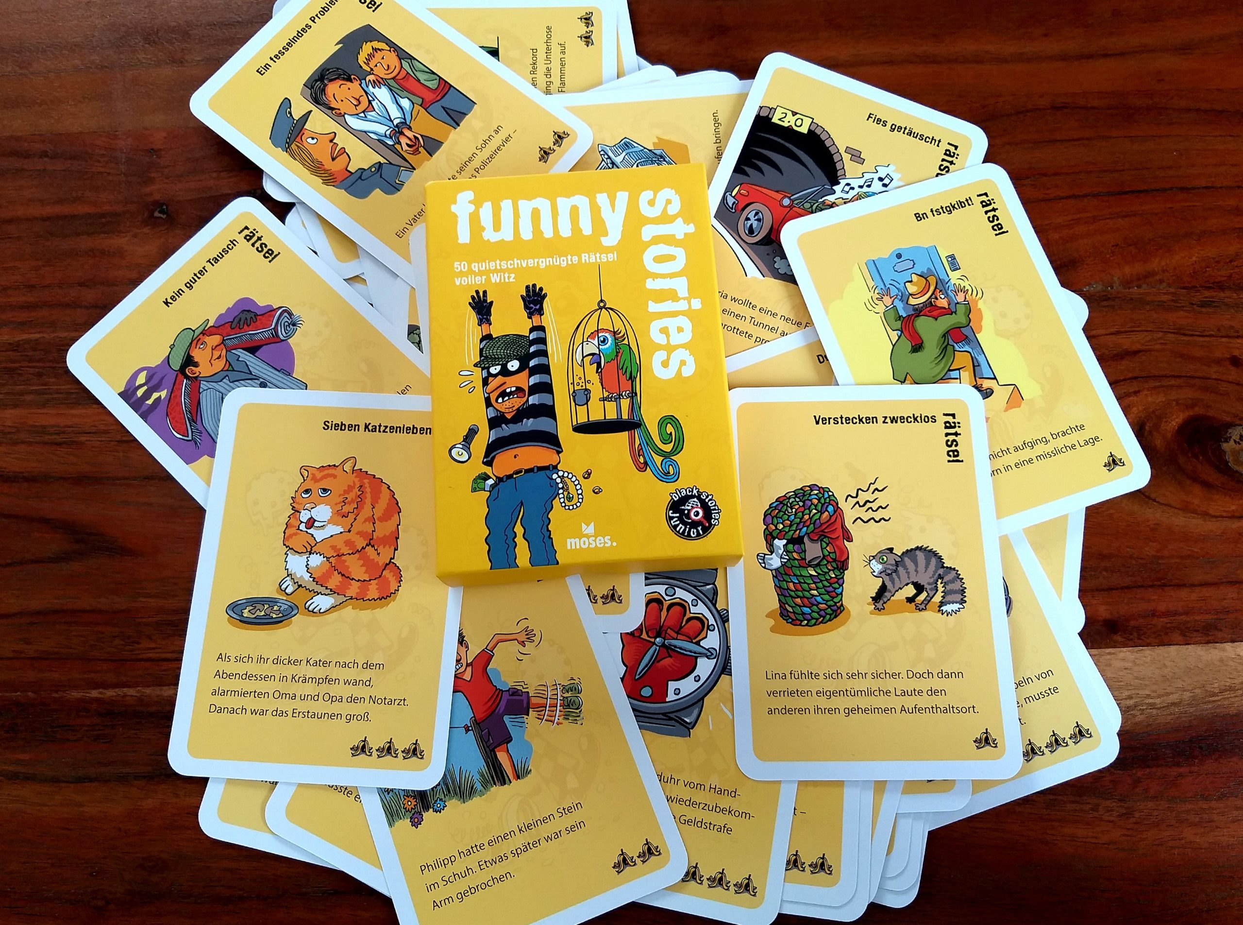 Die kleine Schachtel von funny stories enthält 50 Rästelkarten